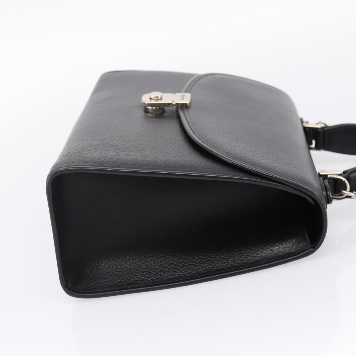 Burberrys Hand Bag Leather 2way Black Silver Auth BA16406A