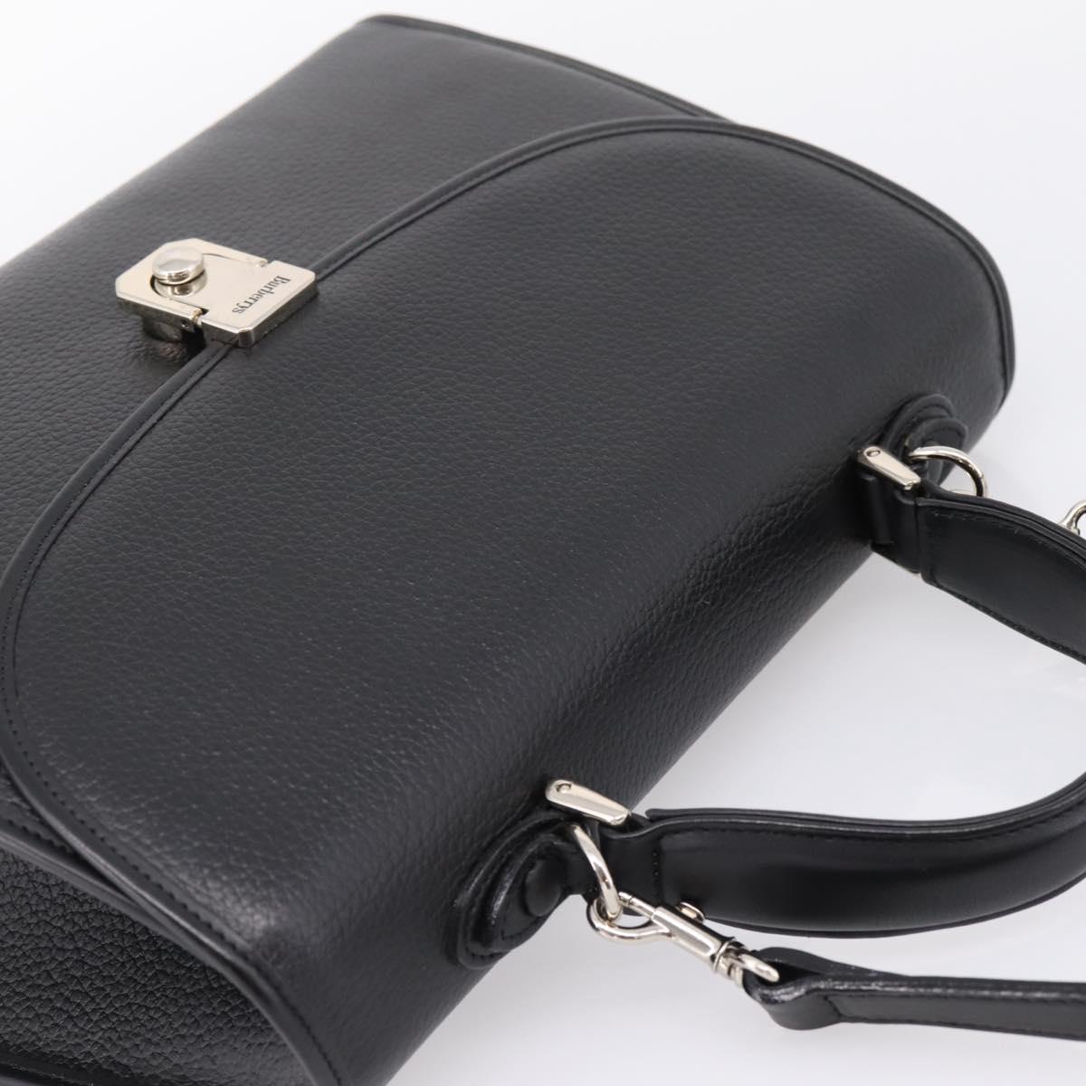 Burberrys Hand Bag Leather 2way Black Silver Auth BA16406A