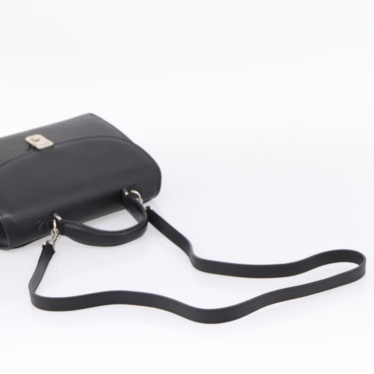 Burberrys Hand Bag Leather 2way Black Silver Auth BA16406A