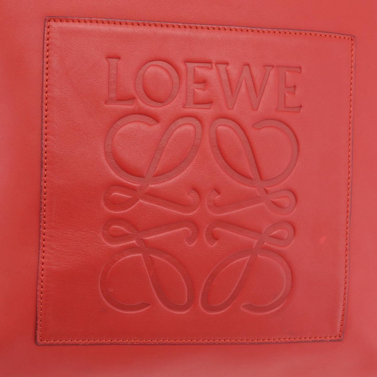 LOEWE Tote Bag Leather Red Silver Auth BA16409A