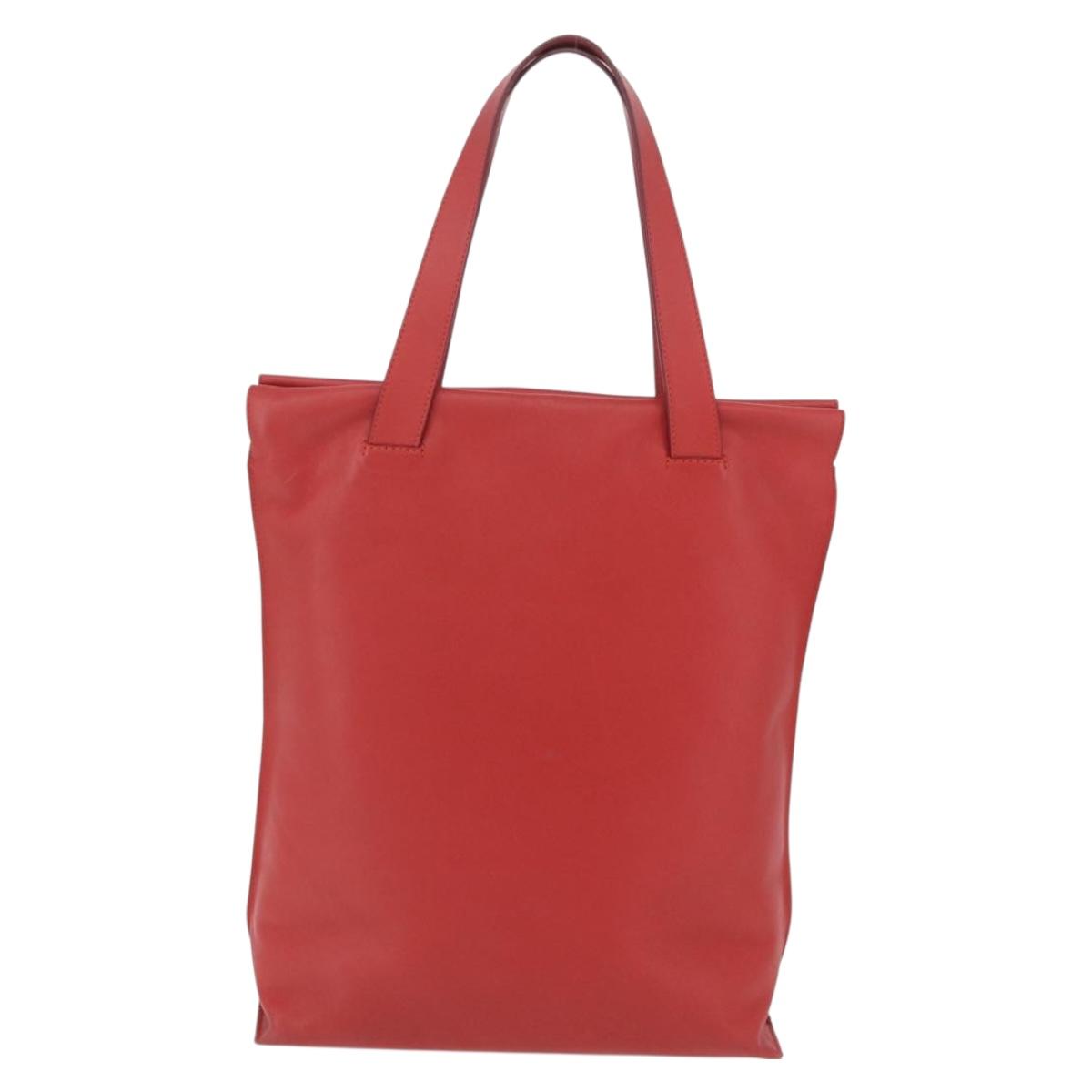 LOEWE Tote Bag Leather Red Silver Auth BA16409A