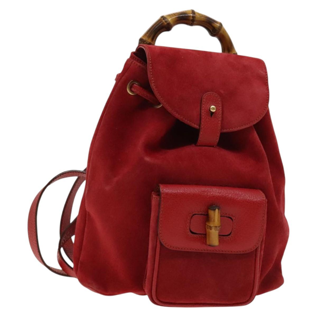 GUCCI Bamboo Backpack Suede Outlet Red 003 8030 3444 Auth BA1641