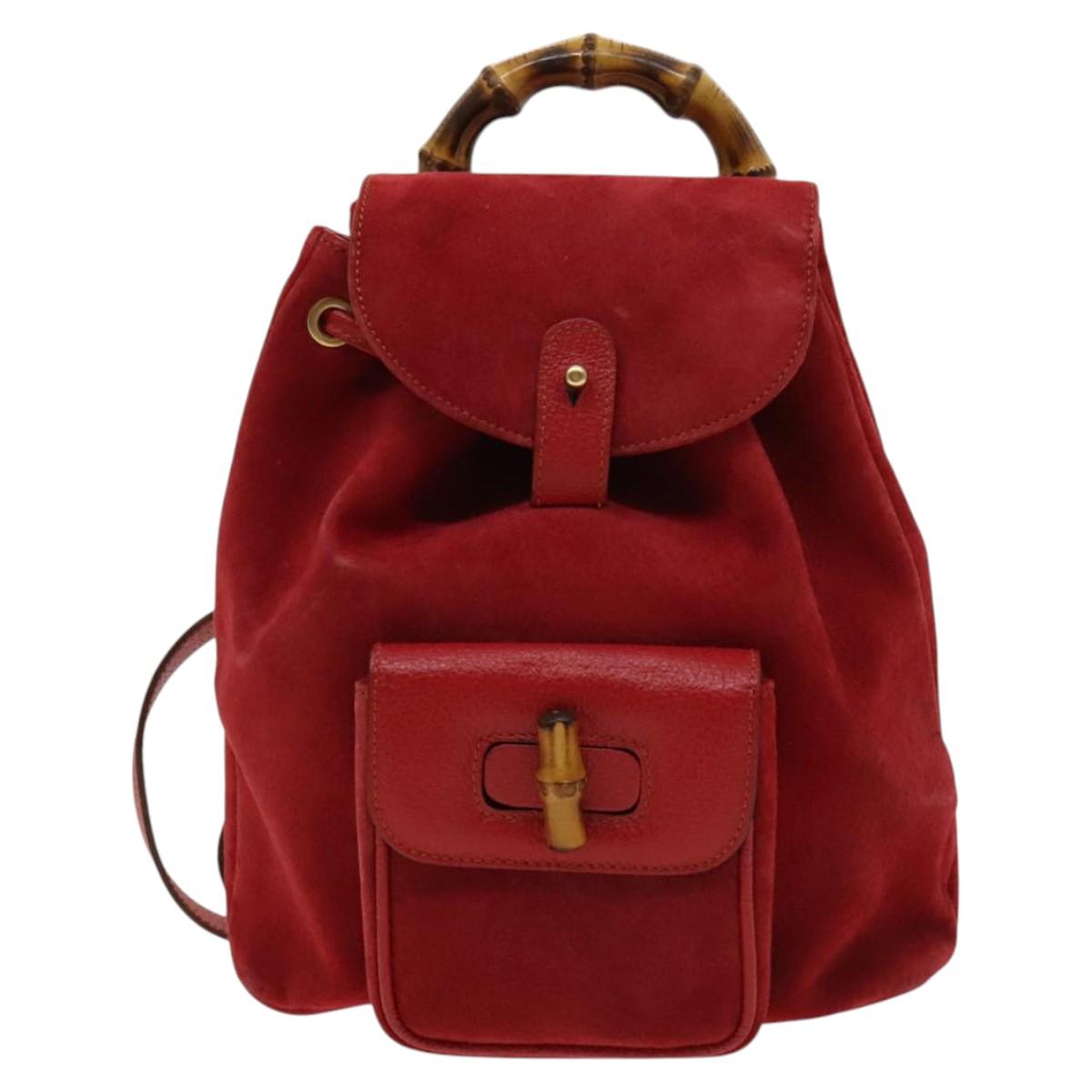 GUCCI Bamboo Backpack Suede Outlet Red 003 8030 3444 Auth BA1641