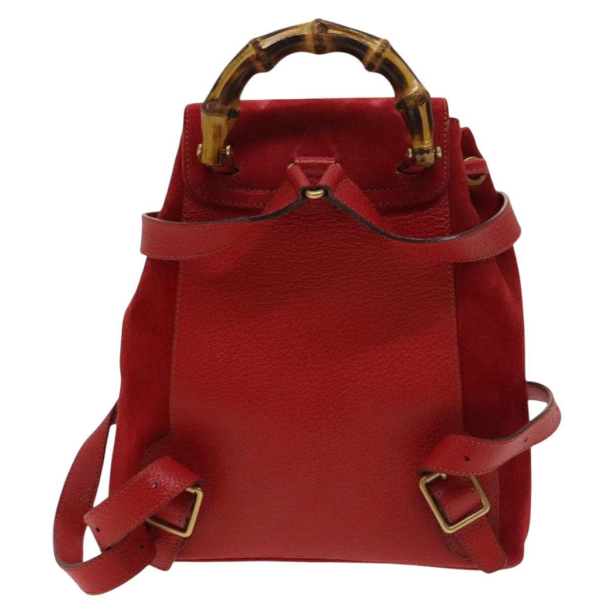 GUCCI Bamboo Backpack Suede Outlet Red 003 8030 3444 Auth BA1641