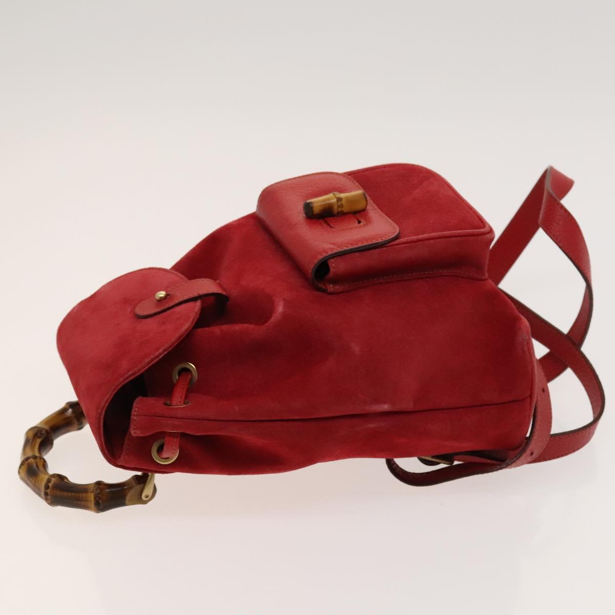 GUCCI Bamboo Backpack Suede Outlet Red 003 8030 3444 Auth BA1641