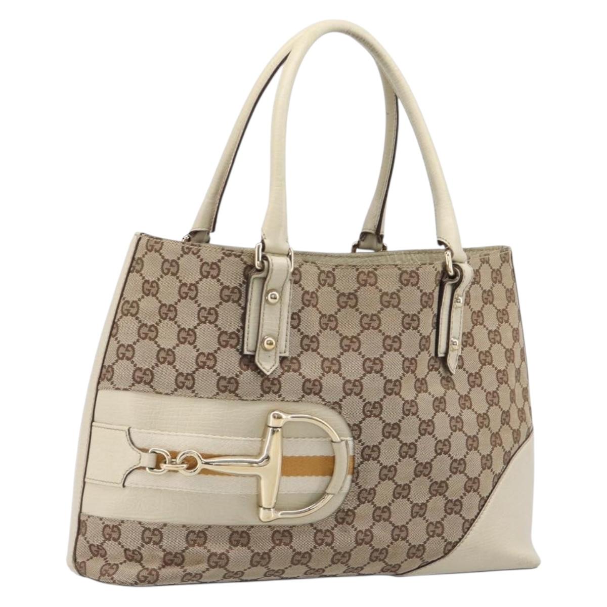 GUCCI GG Canvas Horsebit Sherry Line Tote Bag Beige Gold 137385 Auth BA16410
