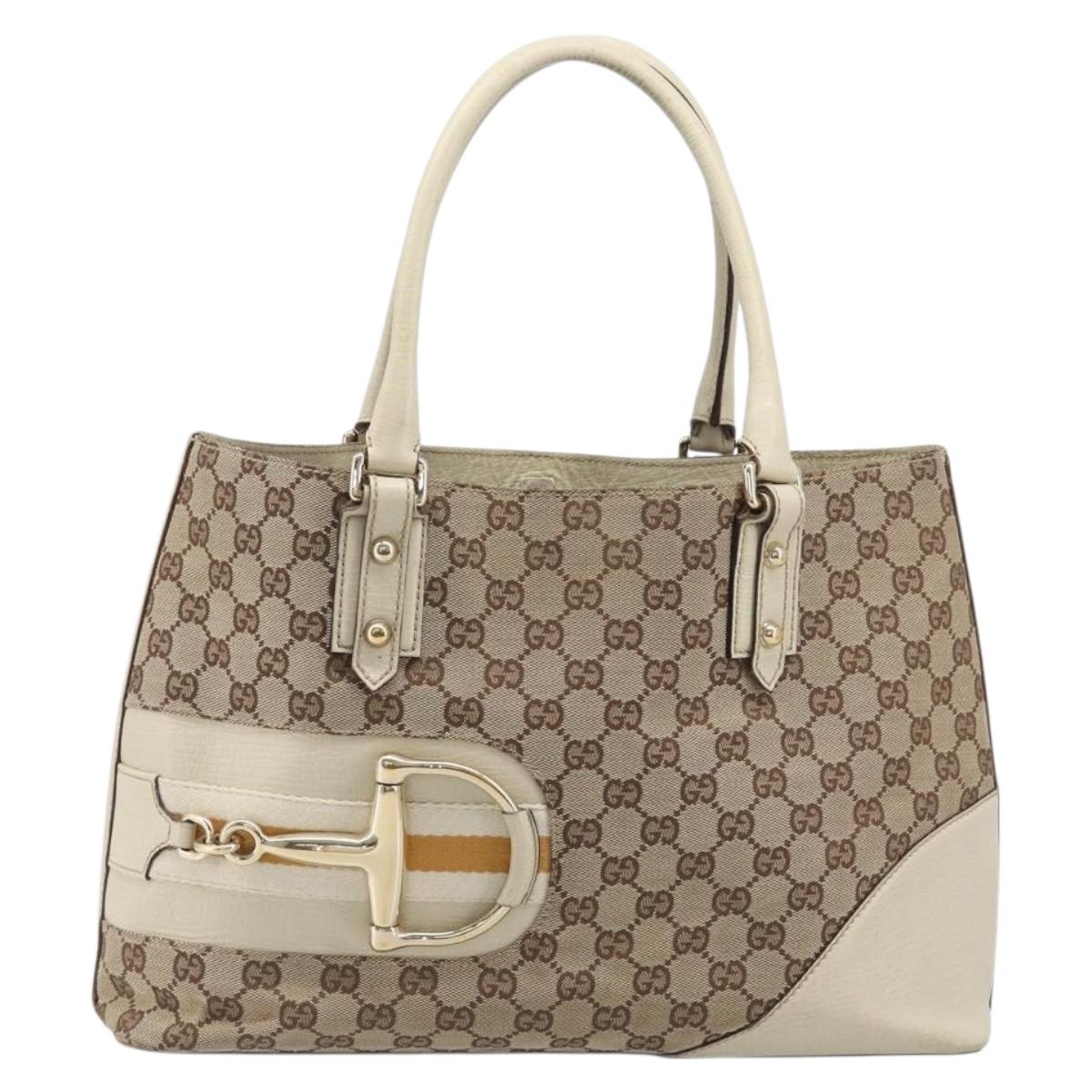 GUCCI GG Canvas Horsebit Sherry Line Tote Bag Beige Gold 137385 Auth BA16410