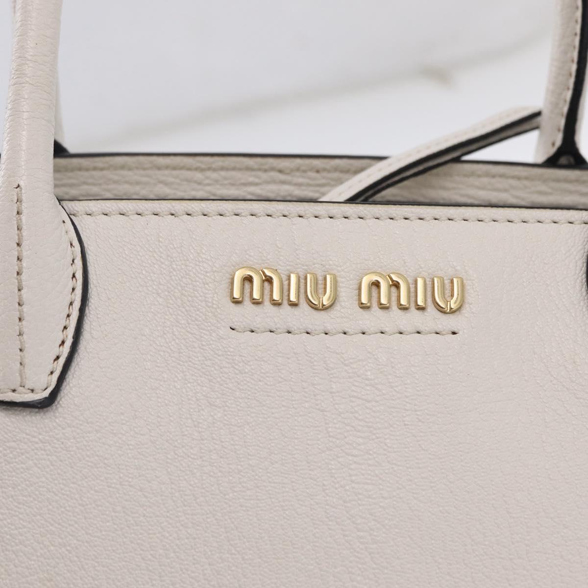 Miu Miu Tote Bag Leather 2way White Gold Auth BA16413A
