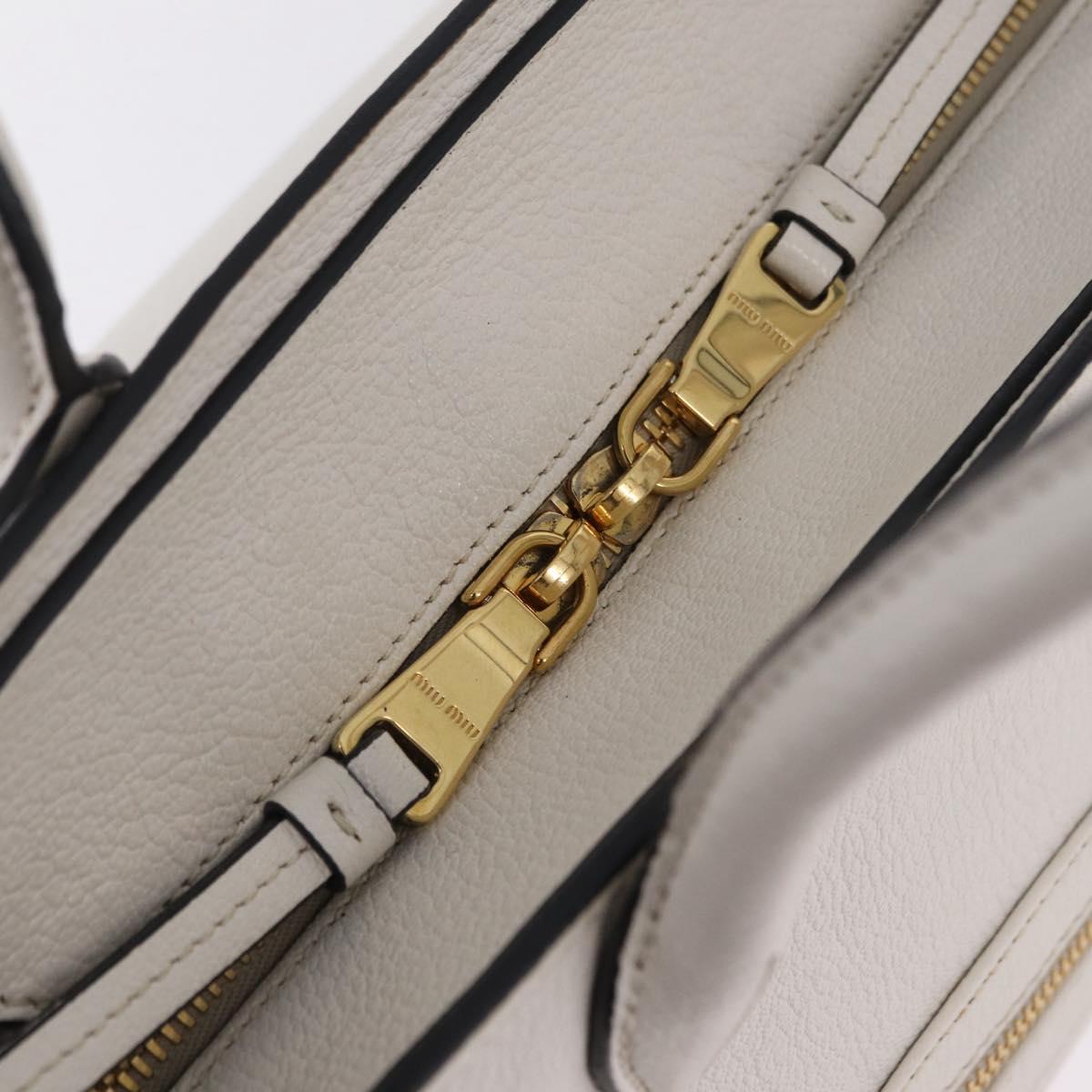 Miu Miu Tote Bag Leather 2way White Gold Auth BA16413A