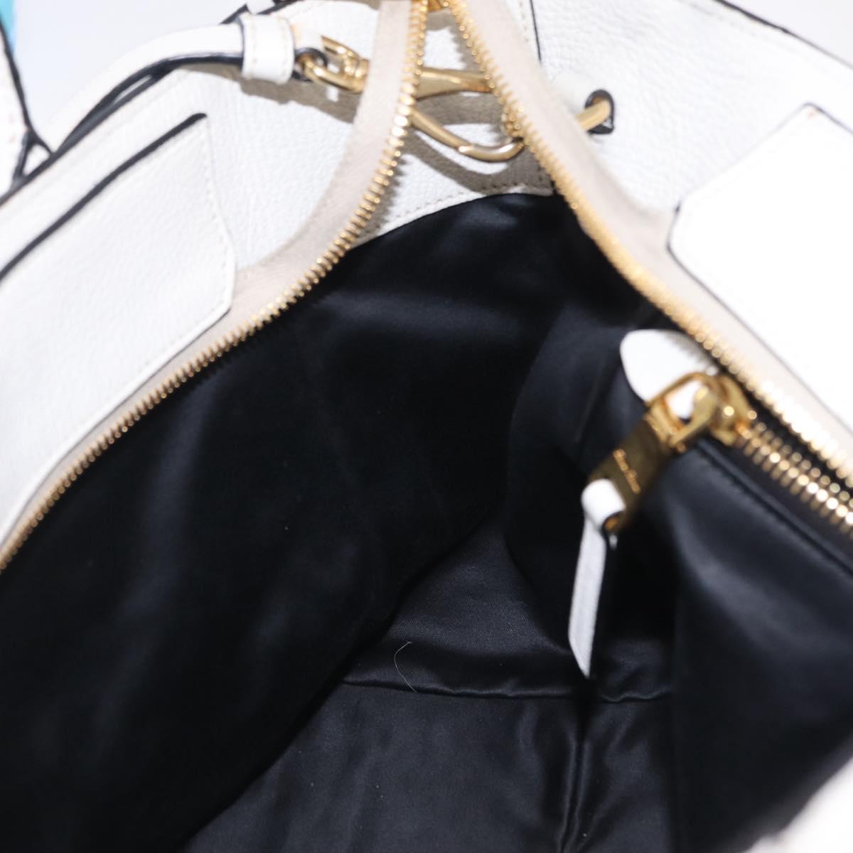 Miu Miu Tote Bag Leather 2way White Gold Auth BA16413A