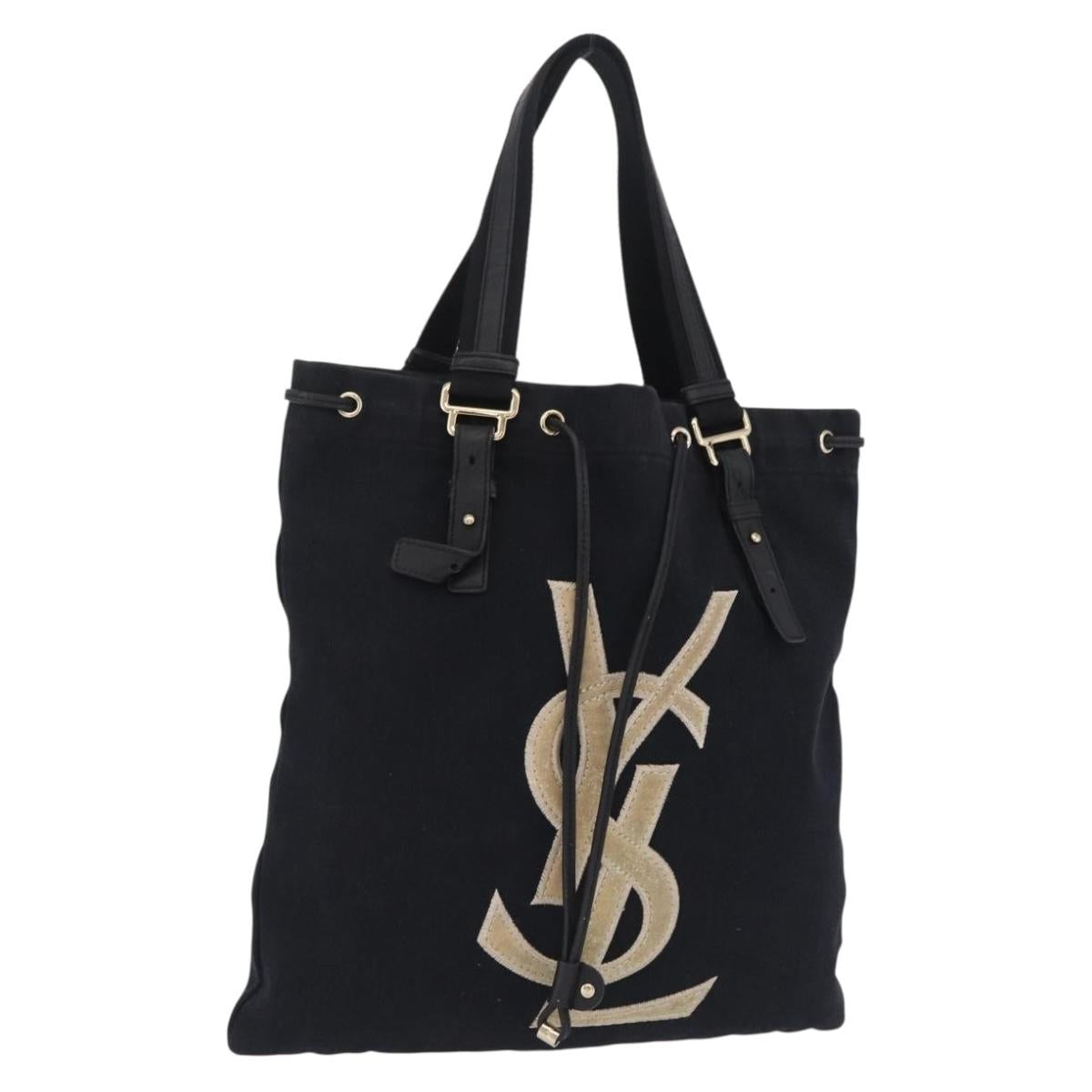 Saint Laurent Kahala Tote Bag Canvas Navy Gold Auth BA16414