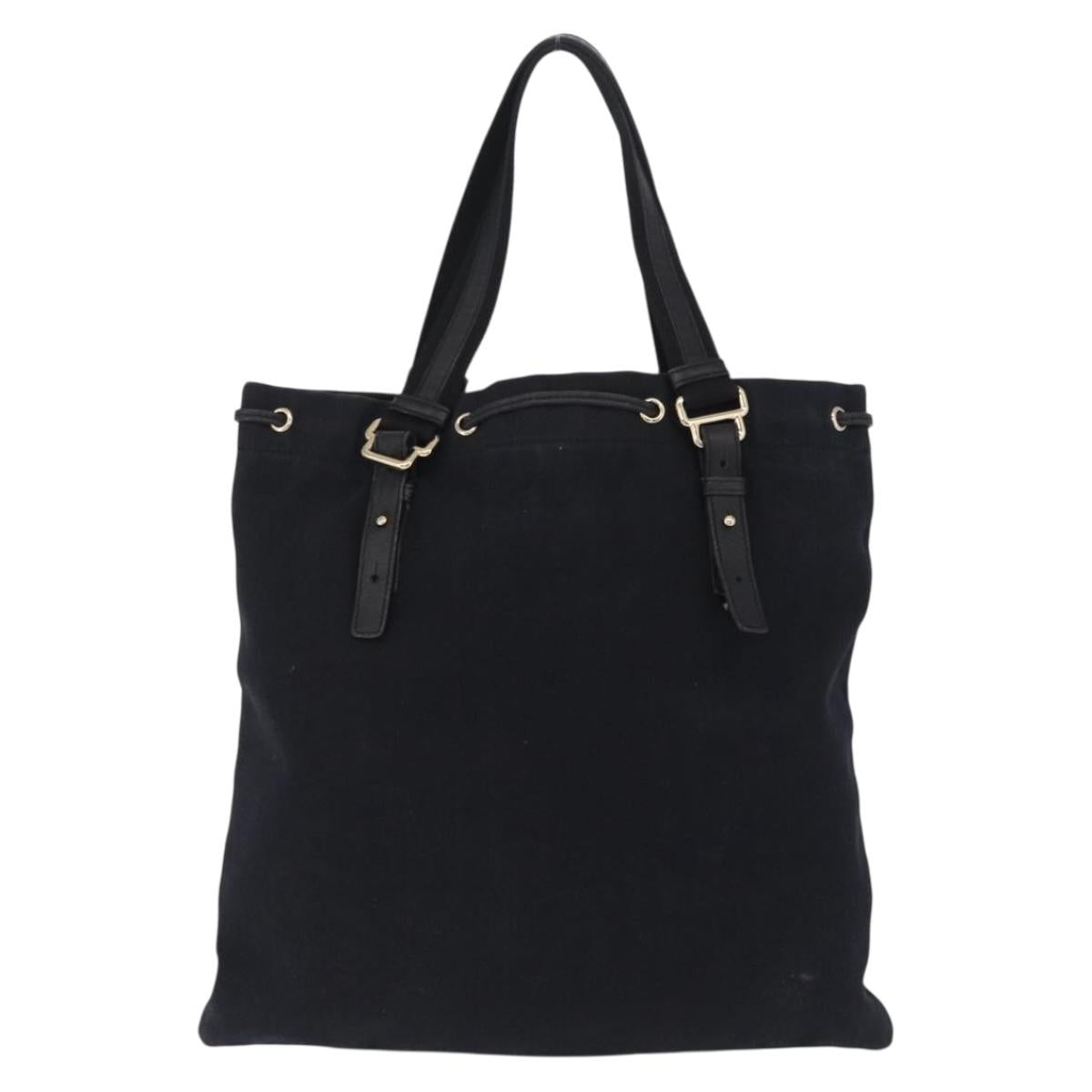 Saint Laurent Kahala Tote Bag Canvas Navy Gold Auth BA16414