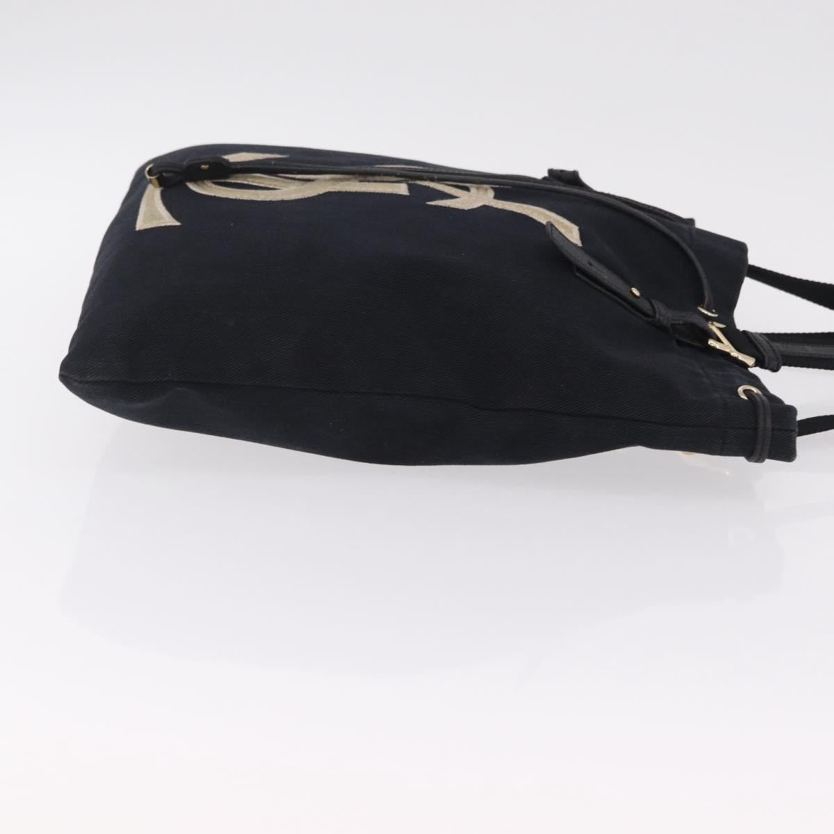 Saint Laurent Kahala Tote Bag Canvas Navy Gold Auth BA16414