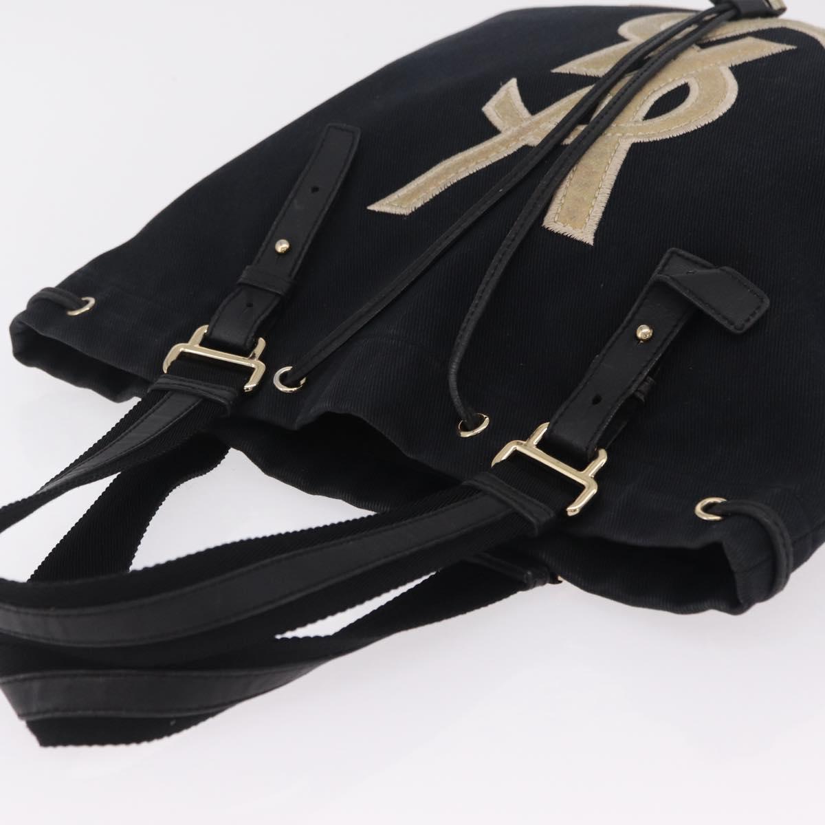Saint Laurent Kahala Tote Bag Canvas Navy Gold Auth BA16414