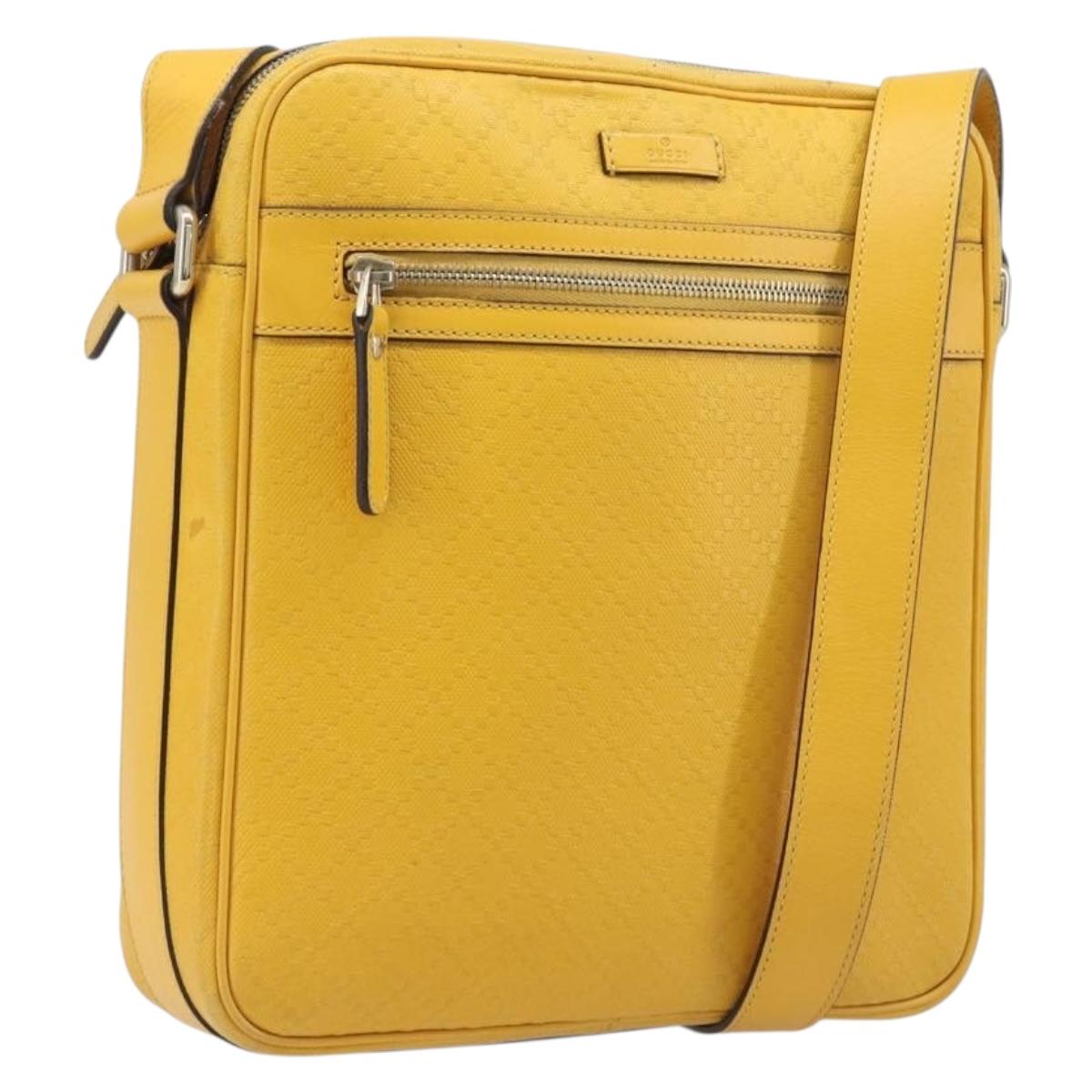 GUCCI Diamante Shoulder Bag Leather Yellow Gold 201448 Auth BA16419A