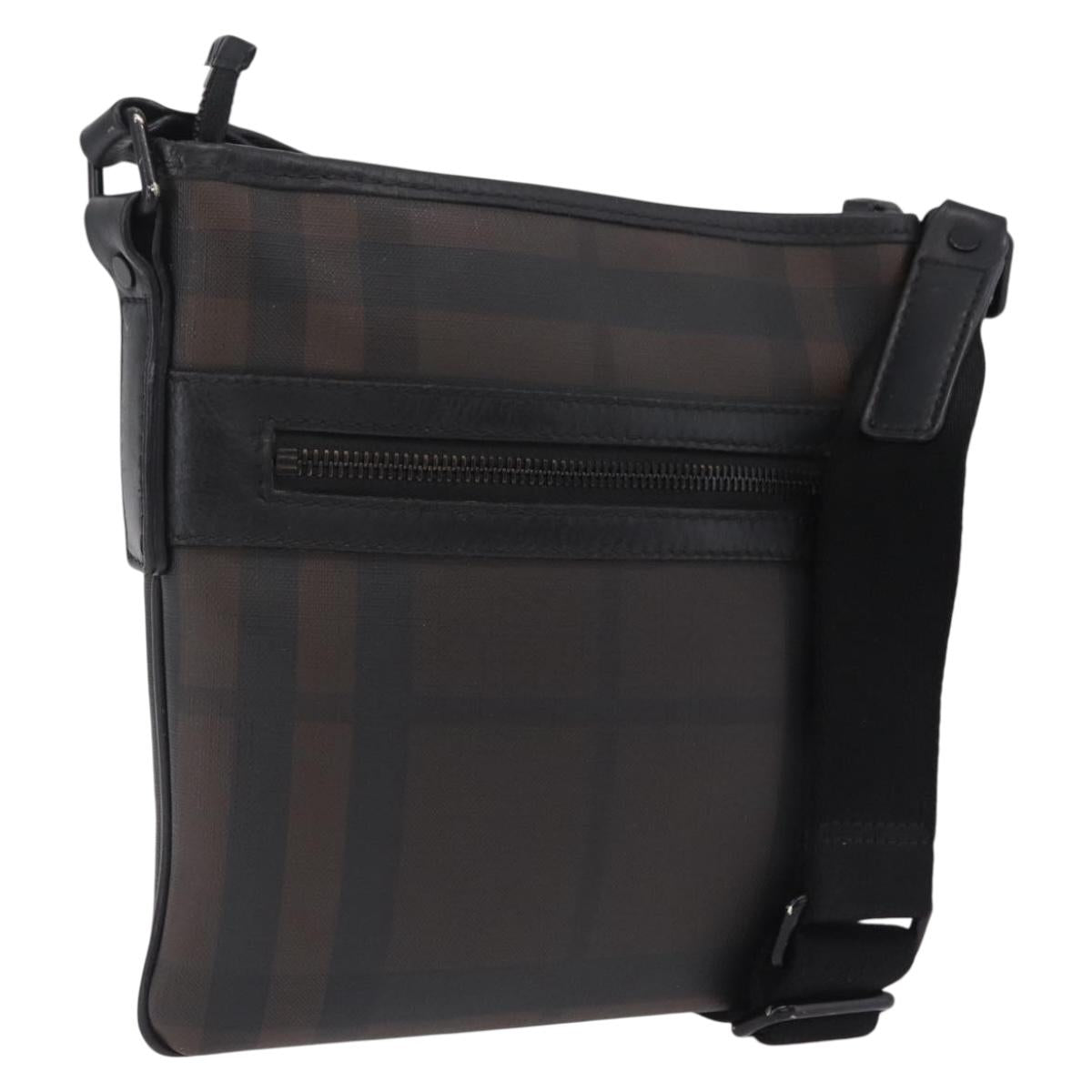BURBERRY Shoulder Bag PVC Leather Dark Brown Auth BA16422