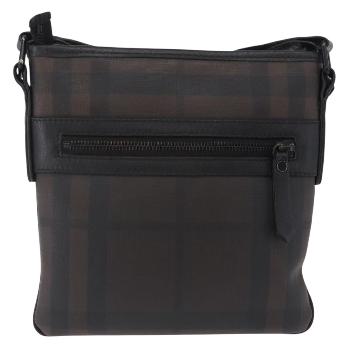 BURBERRY Shoulder Bag PVC Leather Dark Brown Auth BA16422