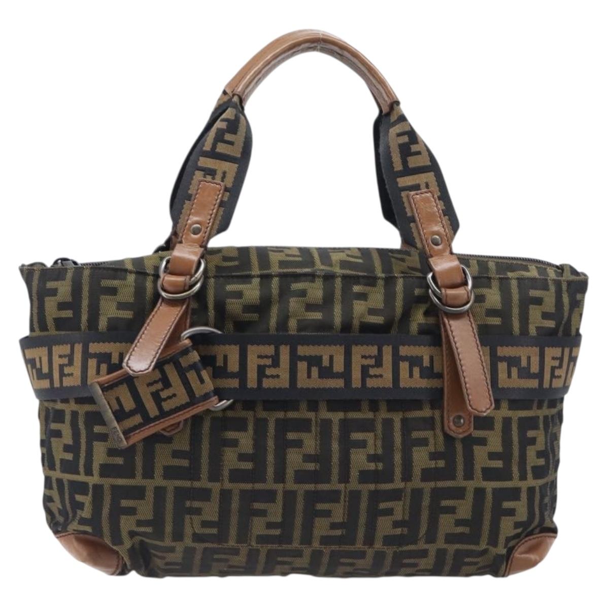 FENDI Zucca Canvas Hand Bag Black Brown 8BH143 Auth BA16429