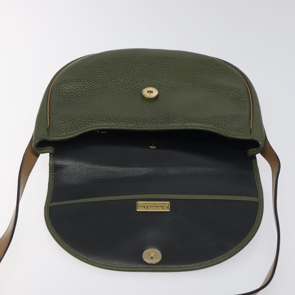 Christian Dior Shoulder Bag Leather Green Gold Auth BA1643