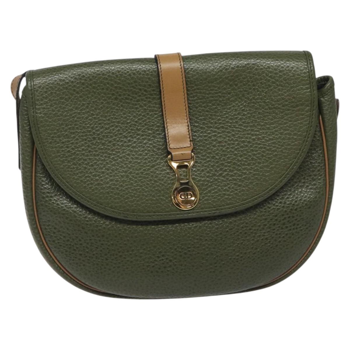Christian Dior Shoulder Bag Leather Green Gold Auth BA1643
