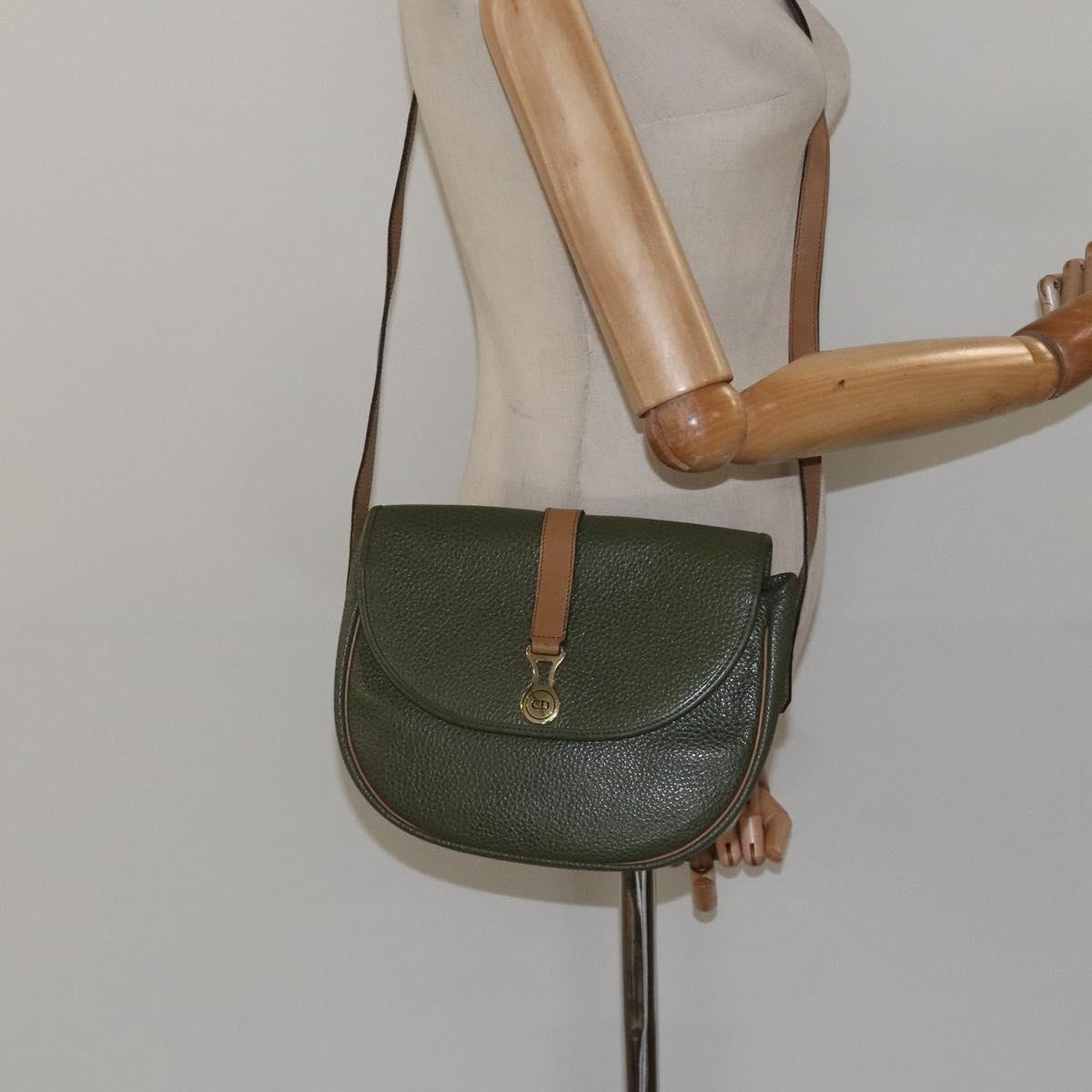 Christian Dior Shoulder Bag Leather Green Gold Auth BA1643