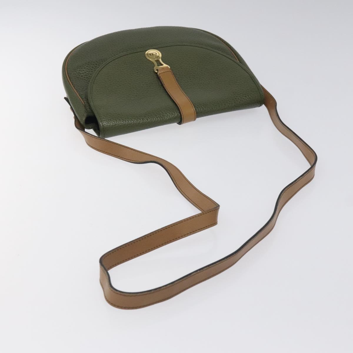 Christian Dior Shoulder Bag Leather Green Gold Auth BA1643