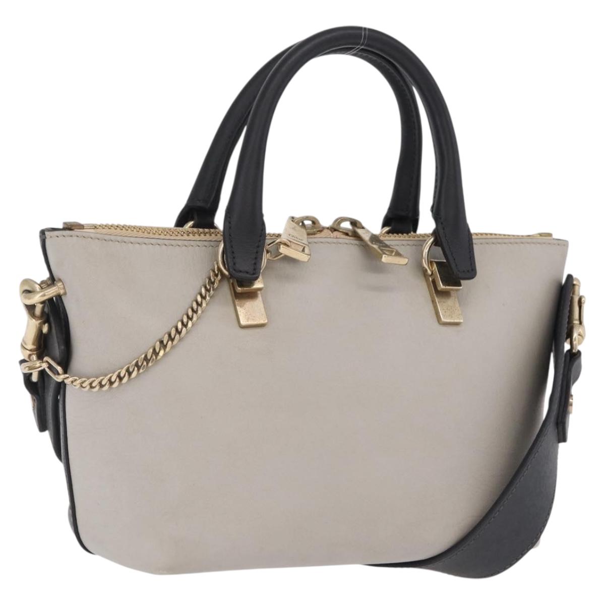 Chloe Bailey Hand Bag Leather 2way Gray Gold Auth BA16432