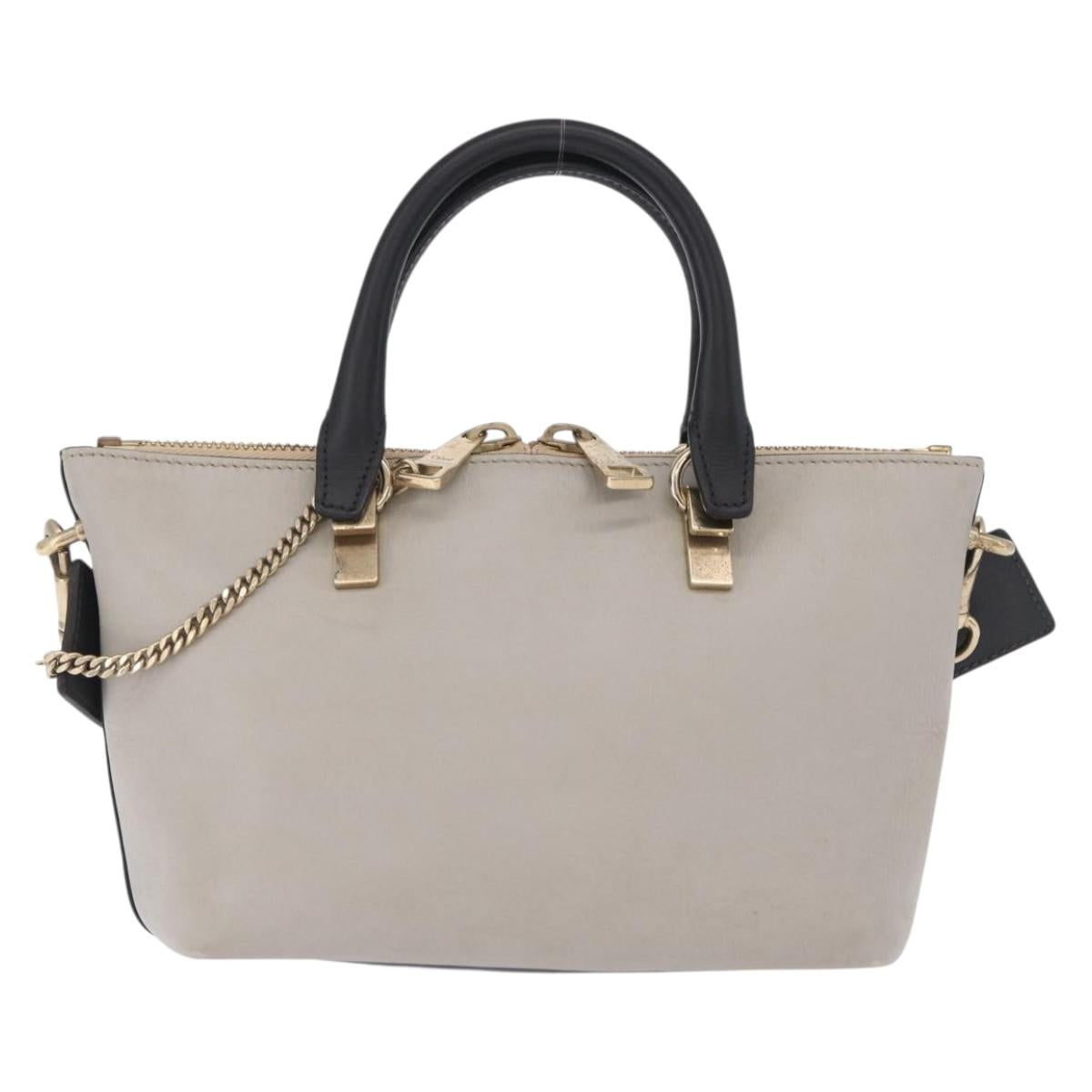 Chloe Bailey Hand Bag Leather 2way Gray Gold Auth BA16432