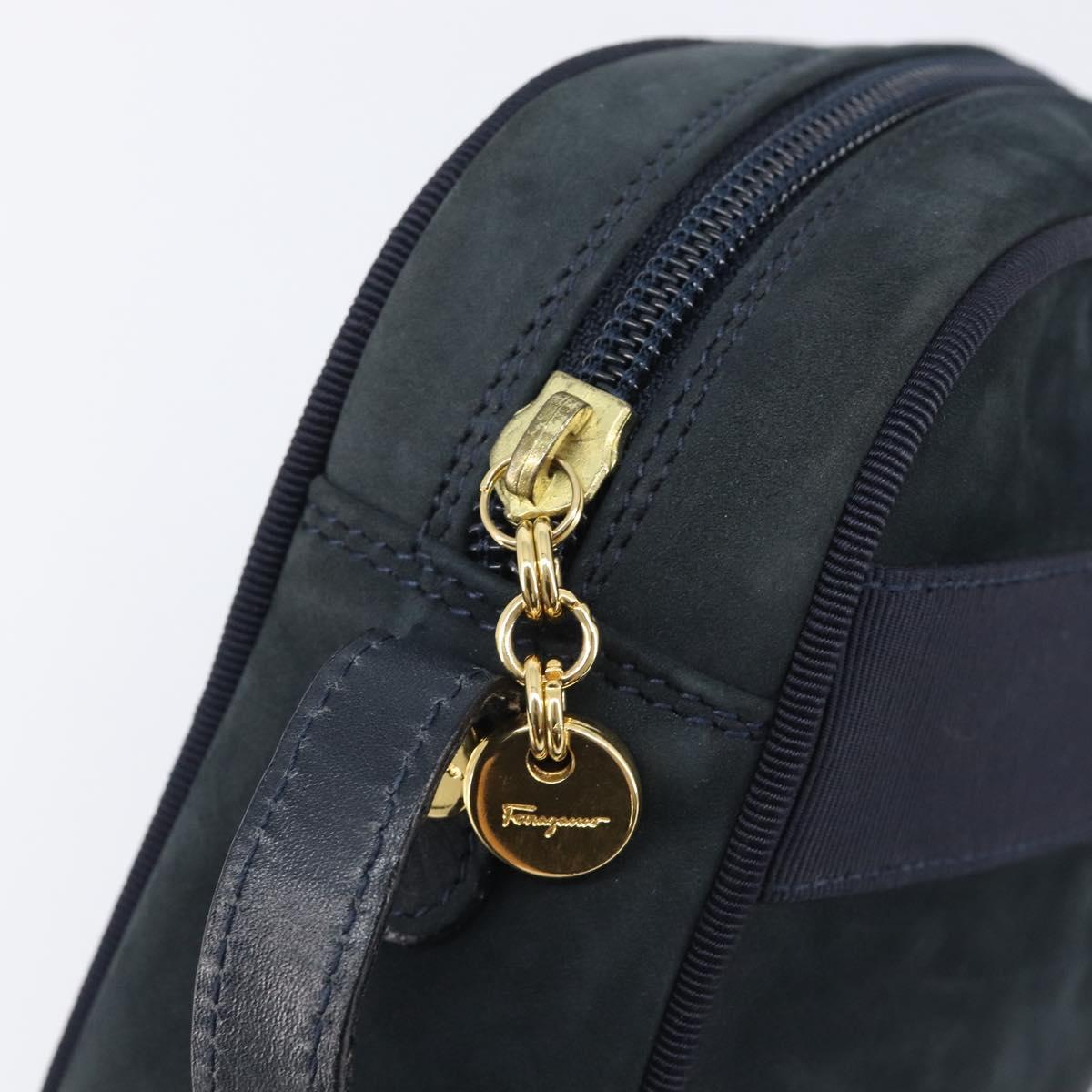 Salvatore Ferragamo Vala Shoulder Bag Suede Black Gold Auth BA16436