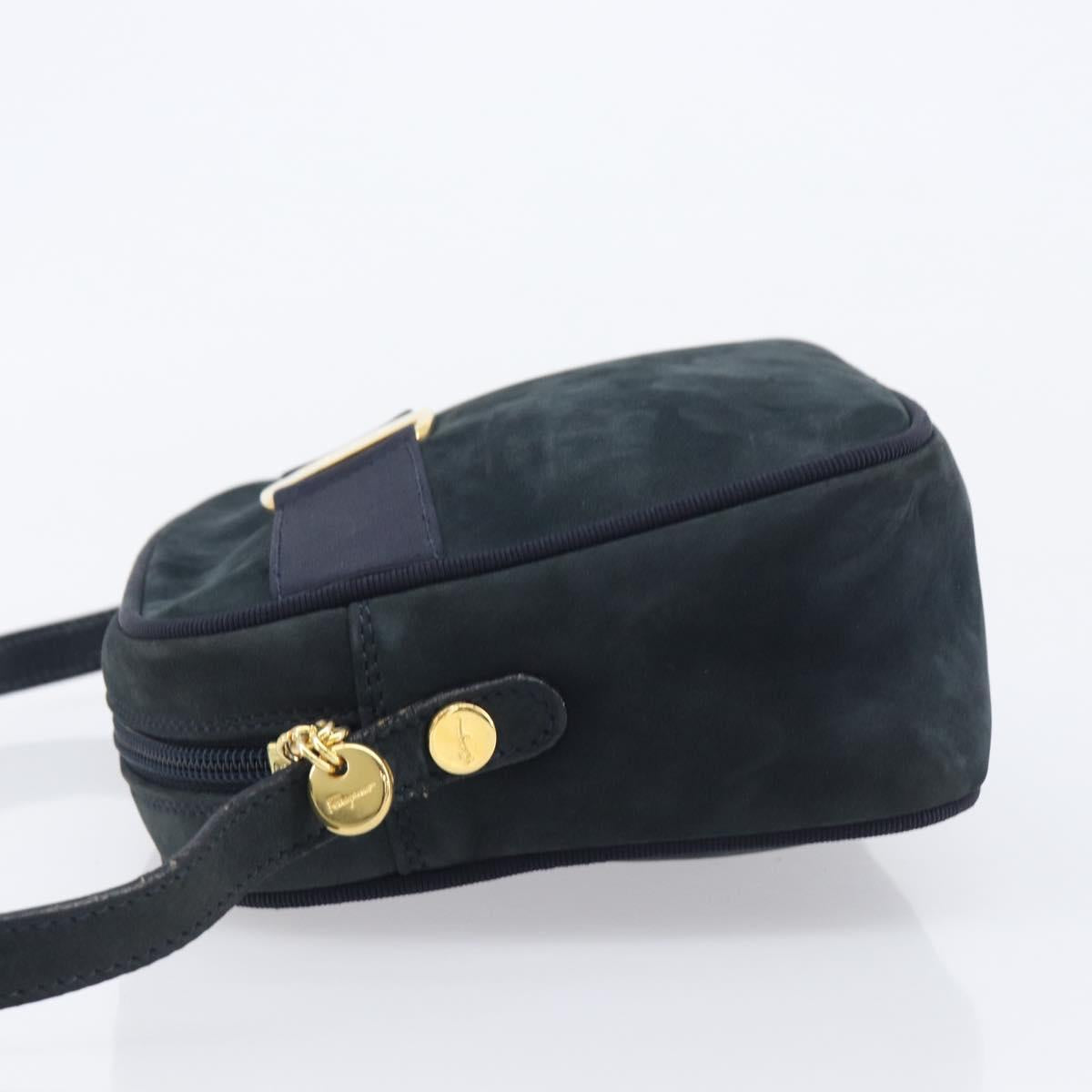 Salvatore Ferragamo Vala Shoulder Bag Suede Black Gold Auth BA16436