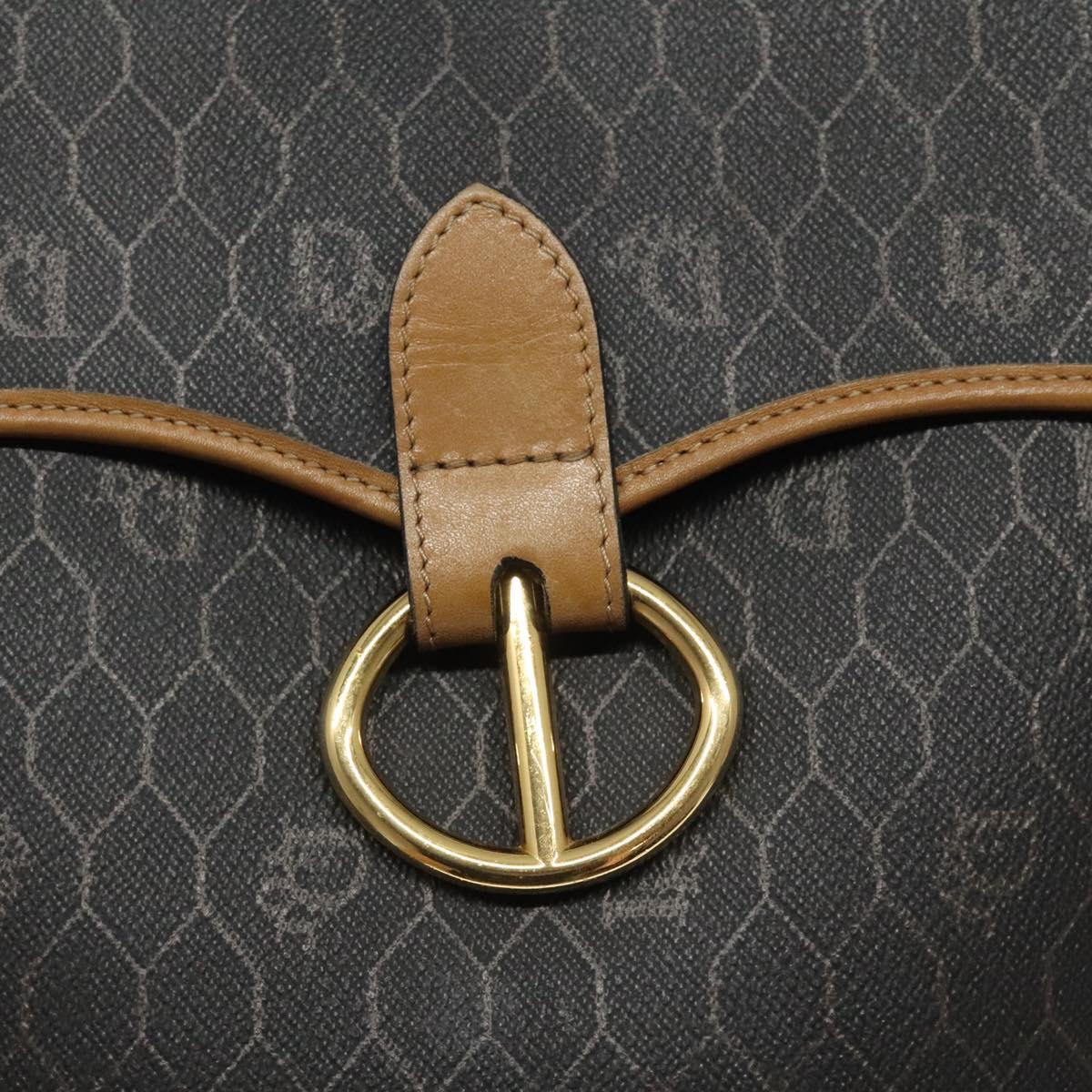 Christian Dior Honeycomb Canvas Shoulder Bag PVC Leather Black gold Auth BA1644