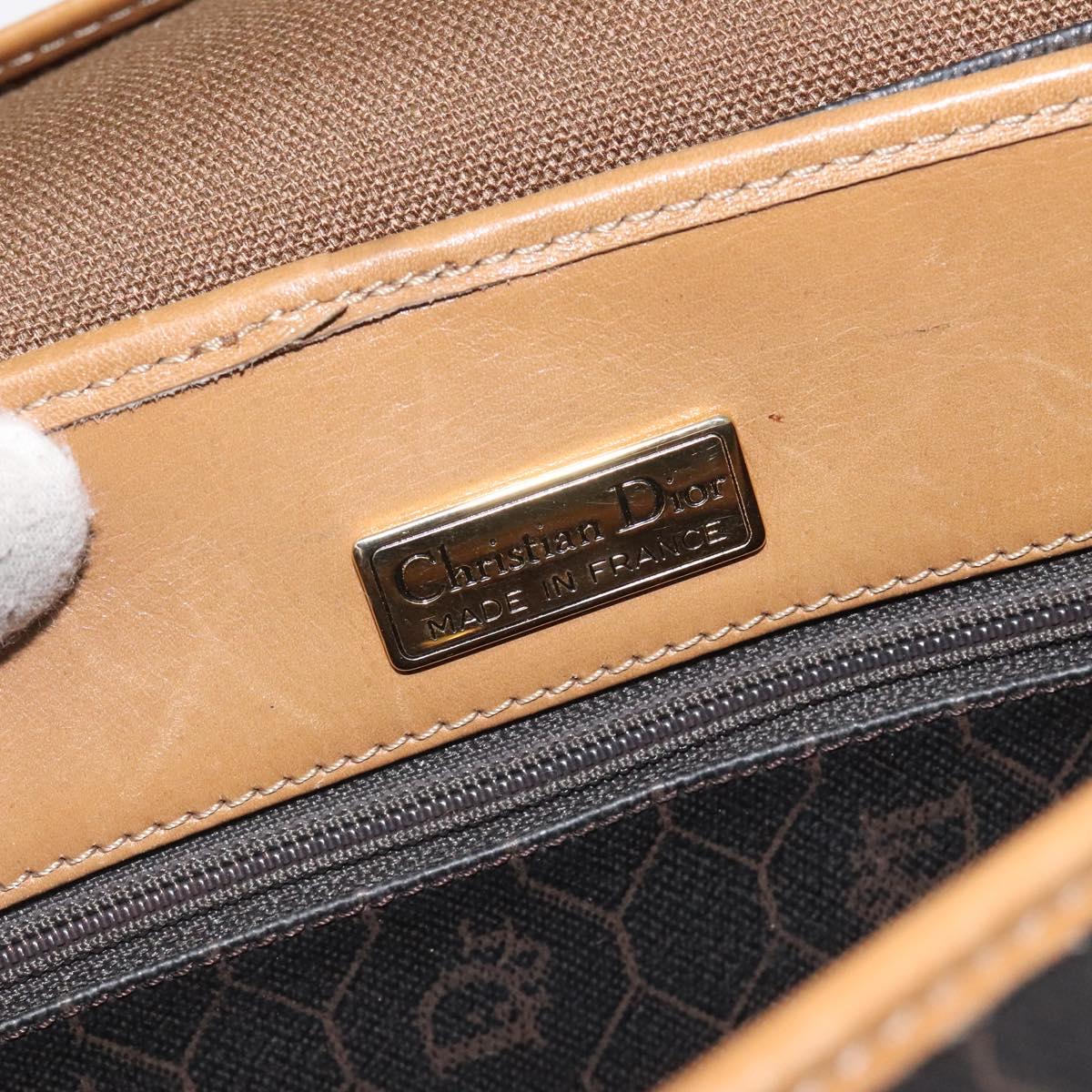 Christian Dior Honeycomb Canvas Shoulder Bag PVC Leather Black gold Auth BA1644