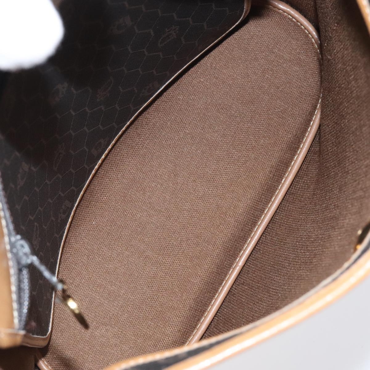 Christian Dior Honeycomb Canvas Shoulder Bag PVC Leather Black gold Auth BA1644