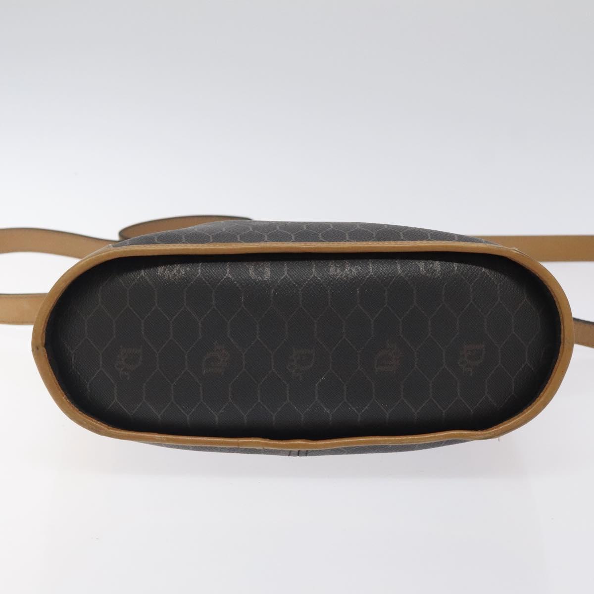 Christian Dior Honeycomb Canvas Shoulder Bag PVC Leather Black gold Auth BA1644