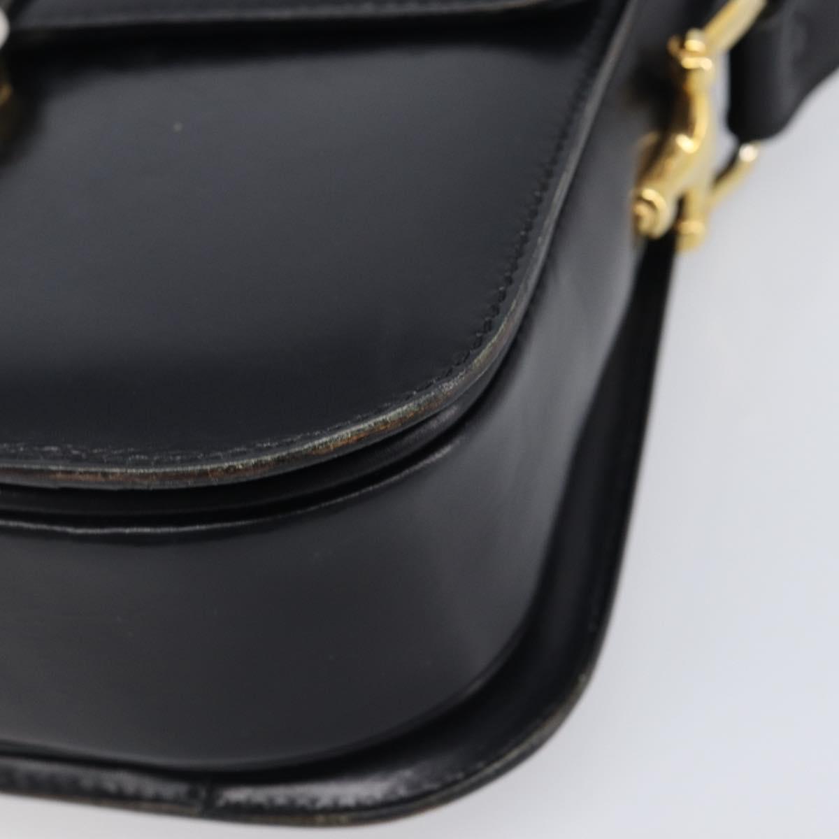 CELINE Horse Carriage Shoulder Bag Leather Black Gold Auth BA16440