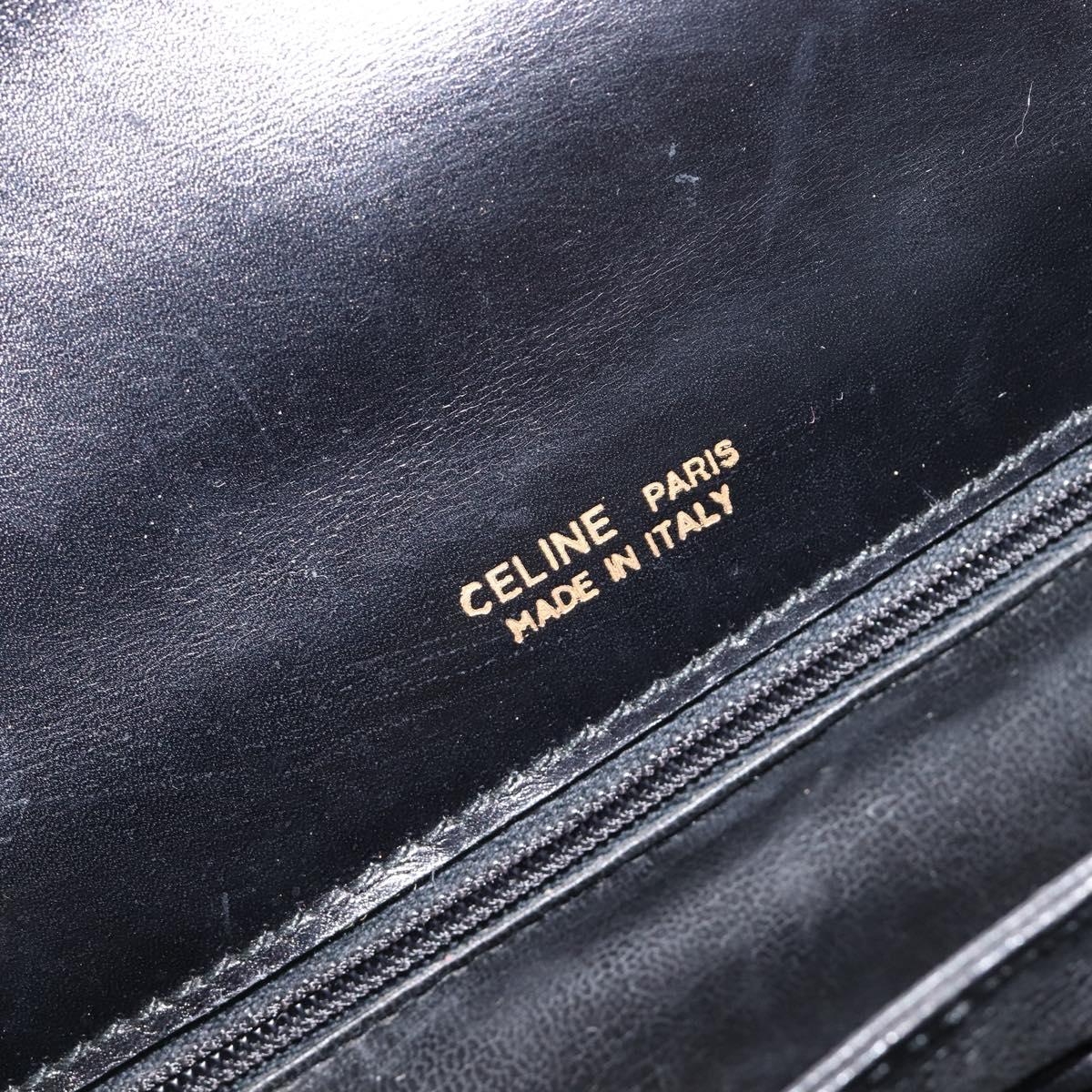 CELINE Horse Carriage Shoulder Bag Leather Black Gold Auth BA16440