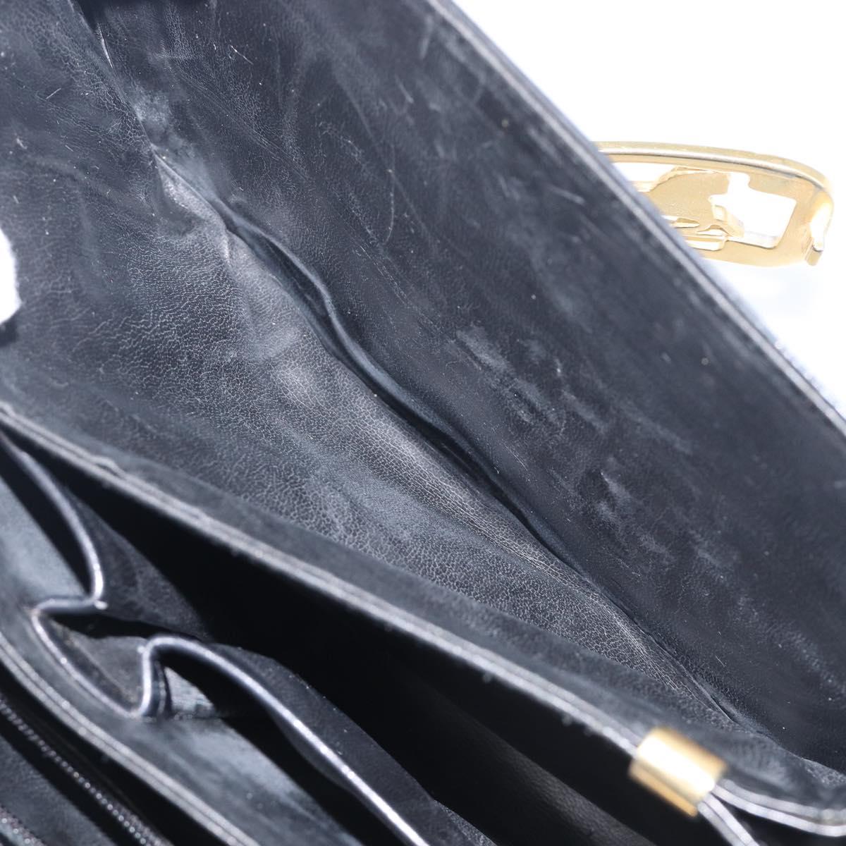CELINE Horse Carriage Shoulder Bag Leather Black Gold Auth BA16440
