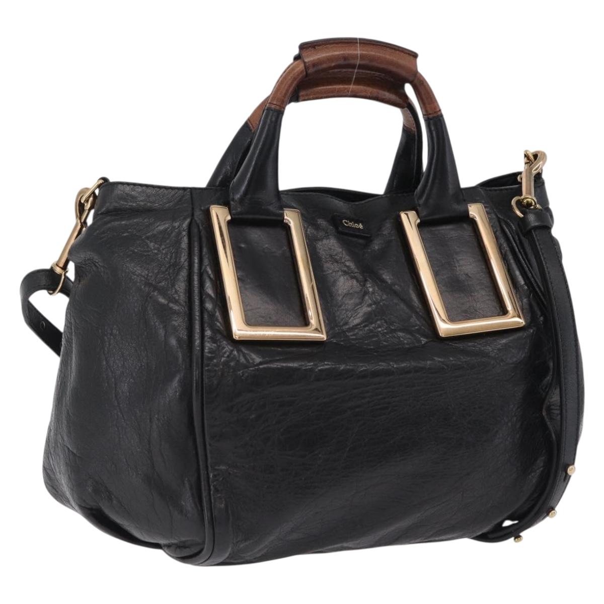 Chloe Etel Hand Bag Leather 2way Black Gold Auth BA16443