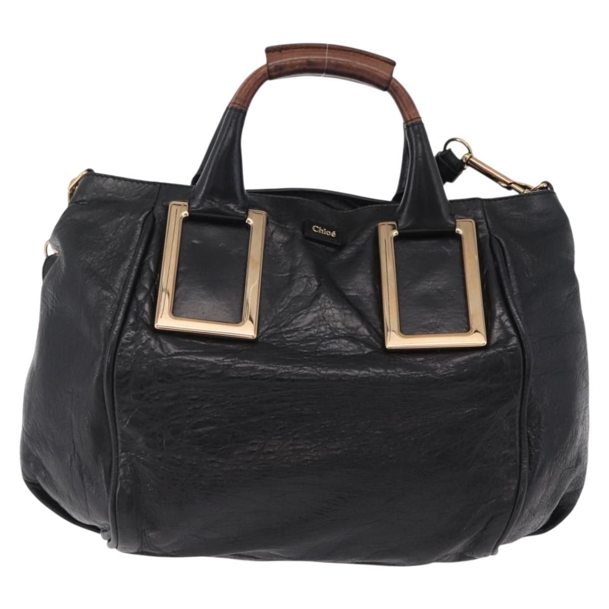Chloe Etel Hand Bag Leather 2way Black Gold Auth BA16443