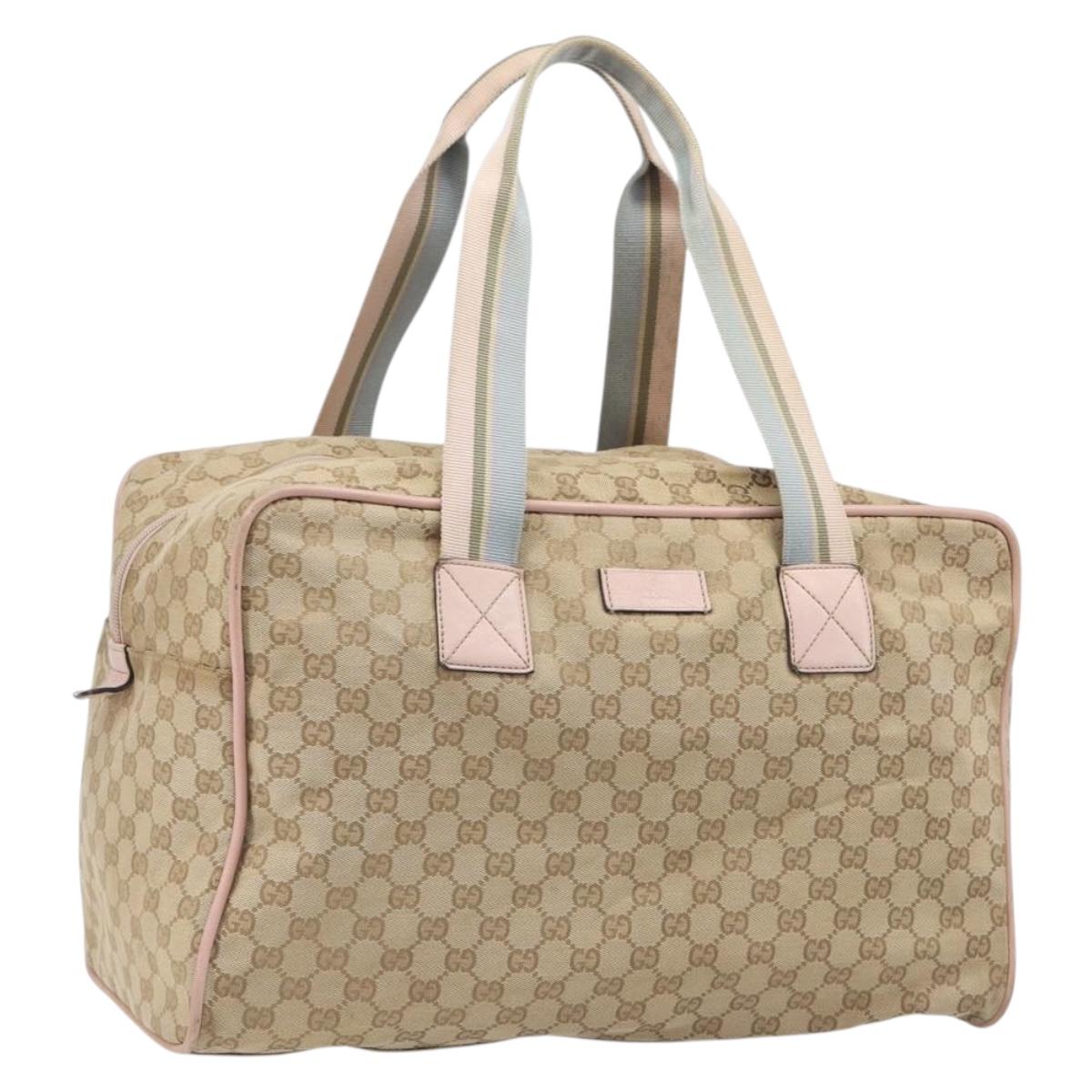 GUCCI GG Canvas Sherry Line Boston Bag Beige Gold 153240 Auth BA16444