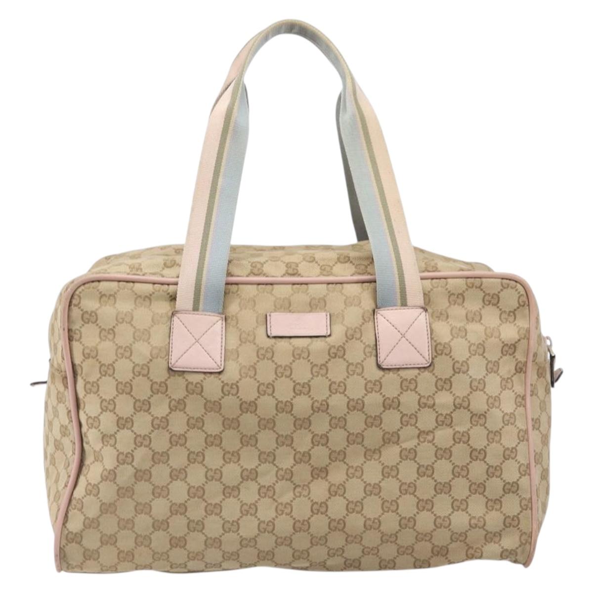 GUCCI GG Canvas Sherry Line Boston Bag Beige Gold 153240 Auth BA16444