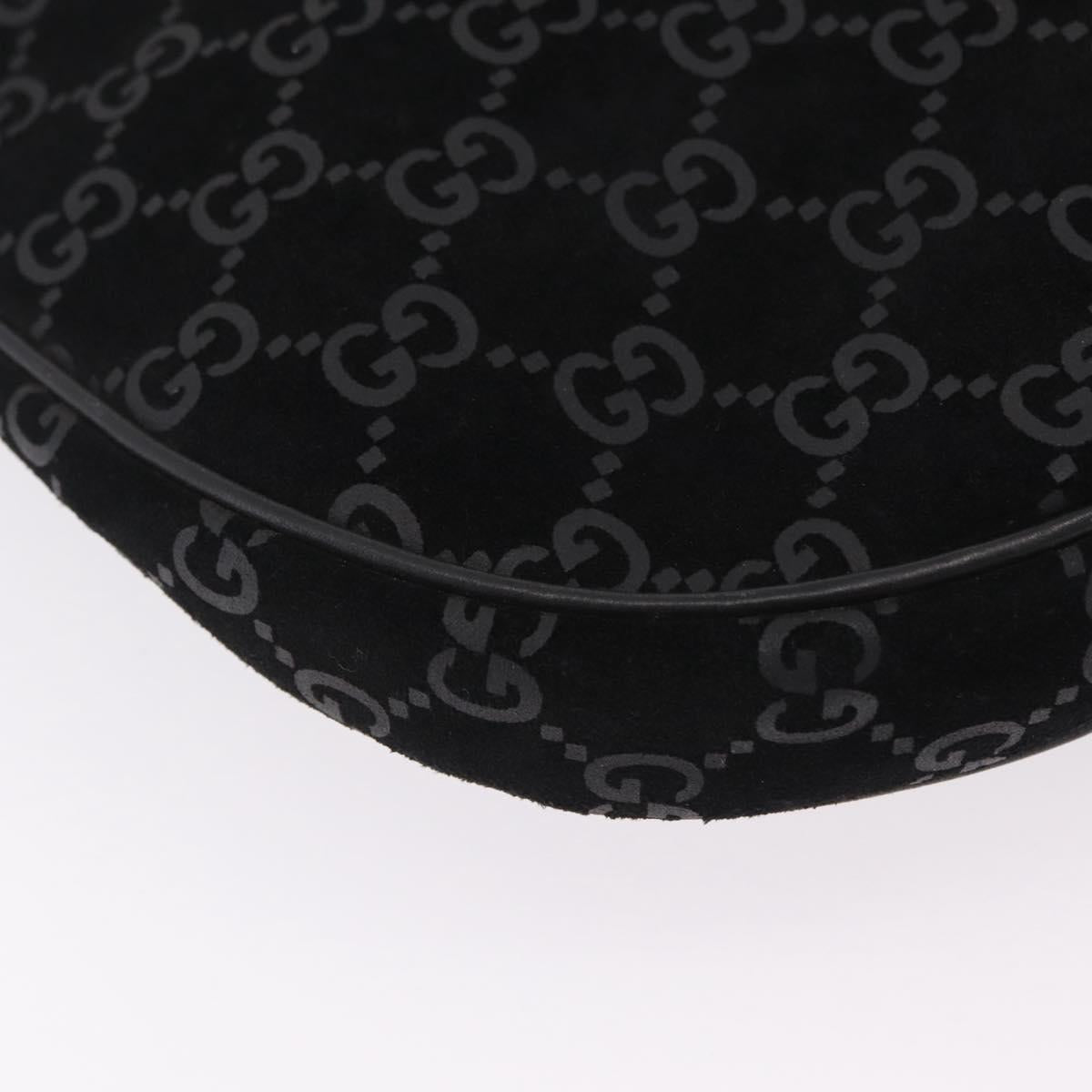 GUCCI Shoulder Bag Suede Black Silver 001 3307 Auth BA16447