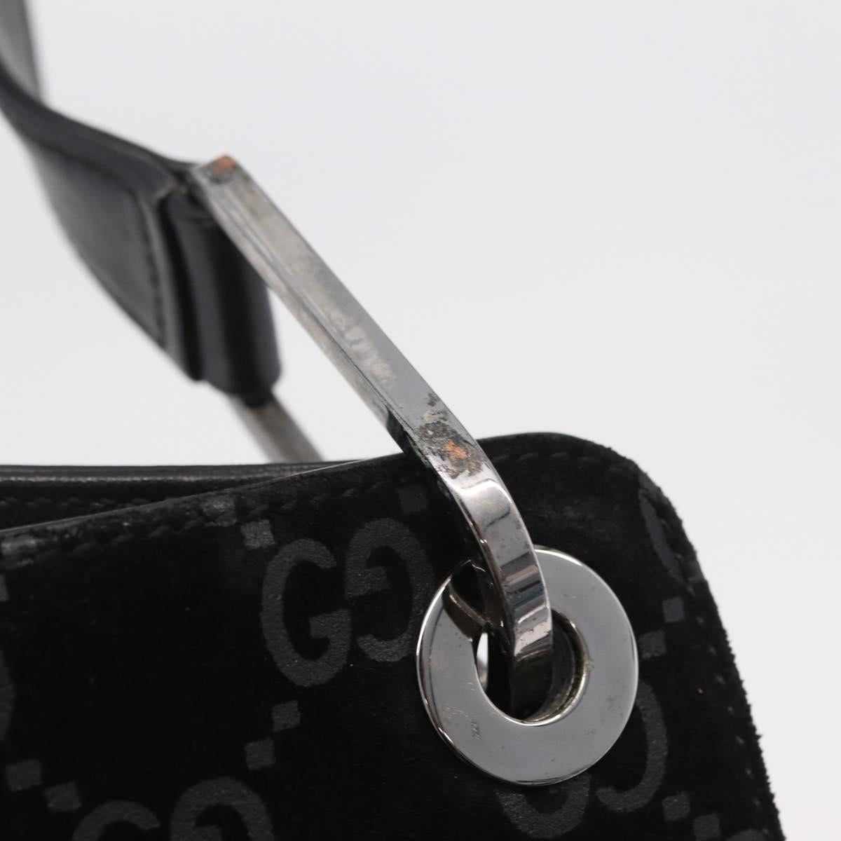 GUCCI Shoulder Bag Suede Black Silver 001 3307 Auth BA16447