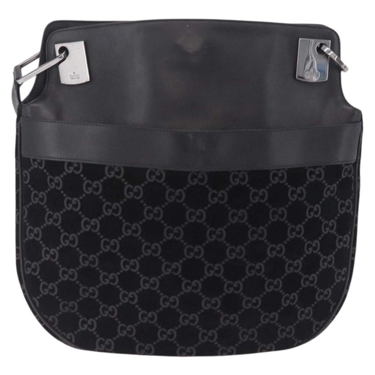 GUCCI Shoulder Bag Suede Black Silver 001 3307 Auth BA16447
