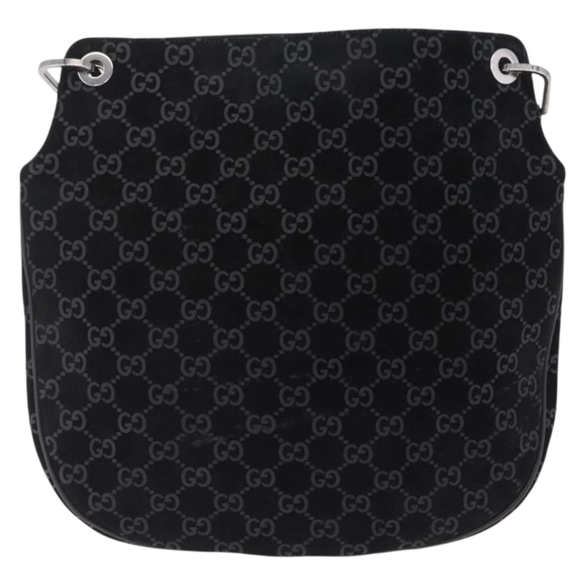 GUCCI Shoulder Bag Suede Black Silver 001 3307 Auth BA16447
