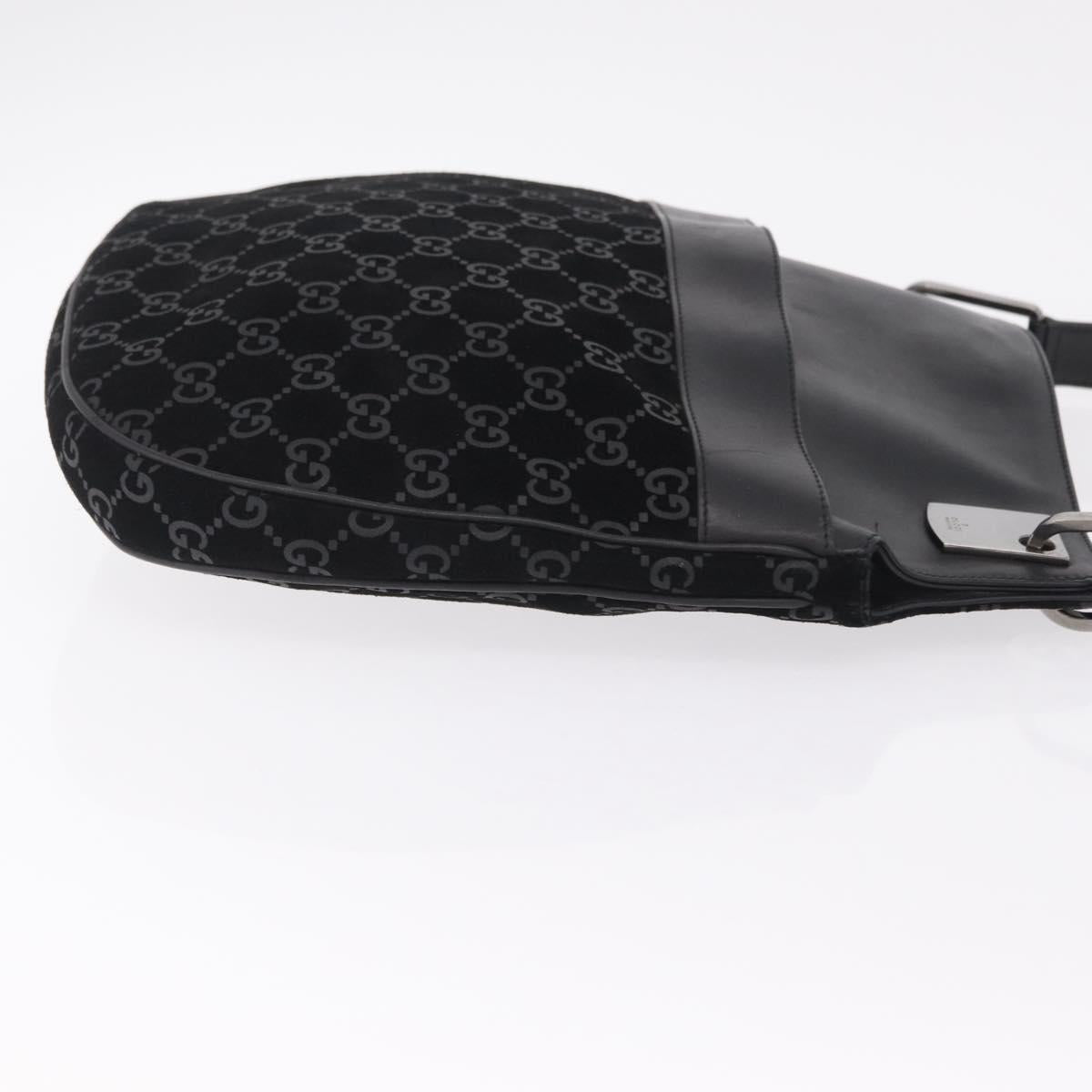 GUCCI Shoulder Bag Suede Black Silver 001 3307 Auth BA16447
