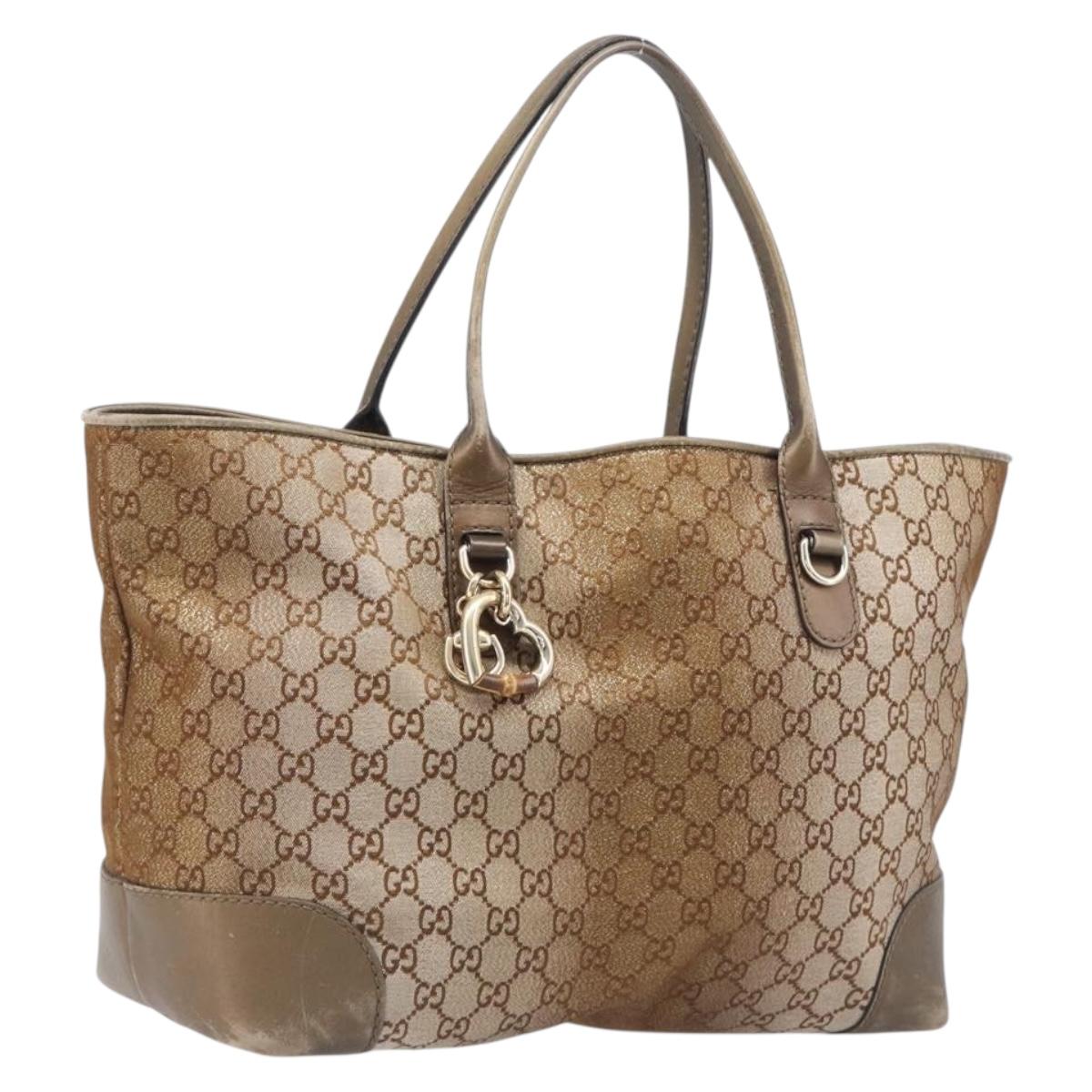 GUCCI GG Canvas Tote Bag Beige Gold 269956 Auth BA16448
