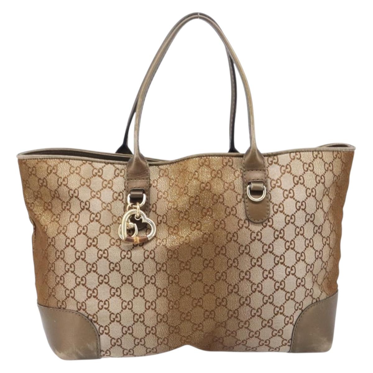 GUCCI GG Canvas Tote Bag Beige Gold 269956 Auth BA16448