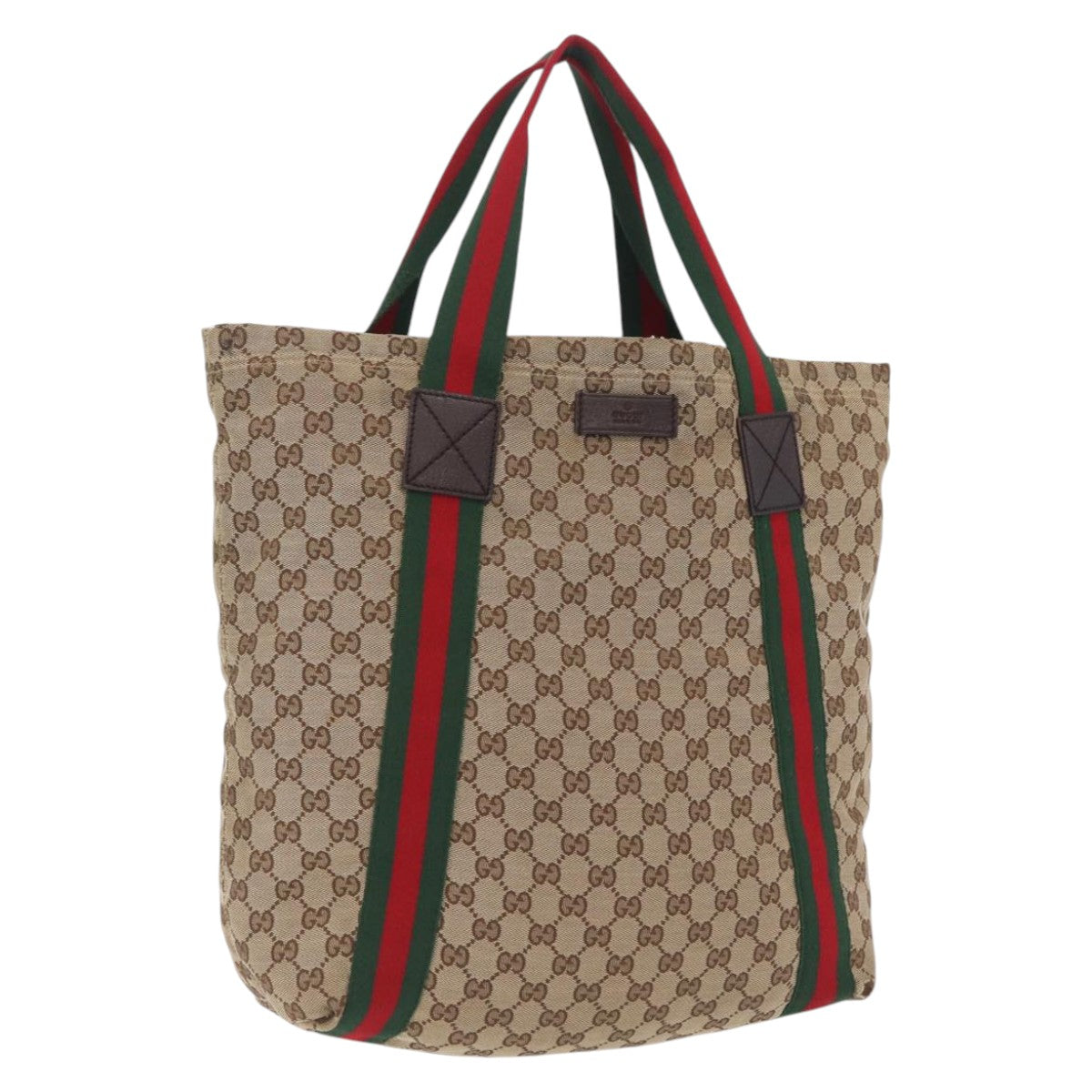 GUCCI GG Canvas Web Sherry Line Tote Bag Beige 189669 Auth BA16449