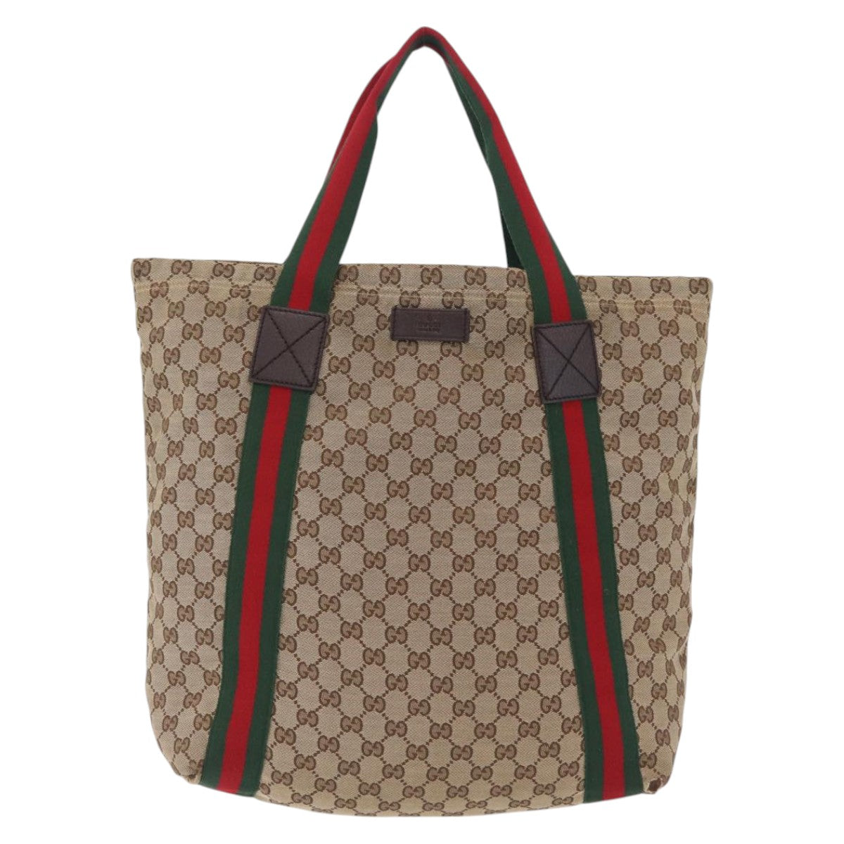GUCCI GG Canvas Web Sherry Line Tote Bag Beige 189669 Auth BA16449
